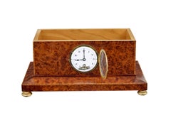 Early 20th century burr yew desktop box with clock
