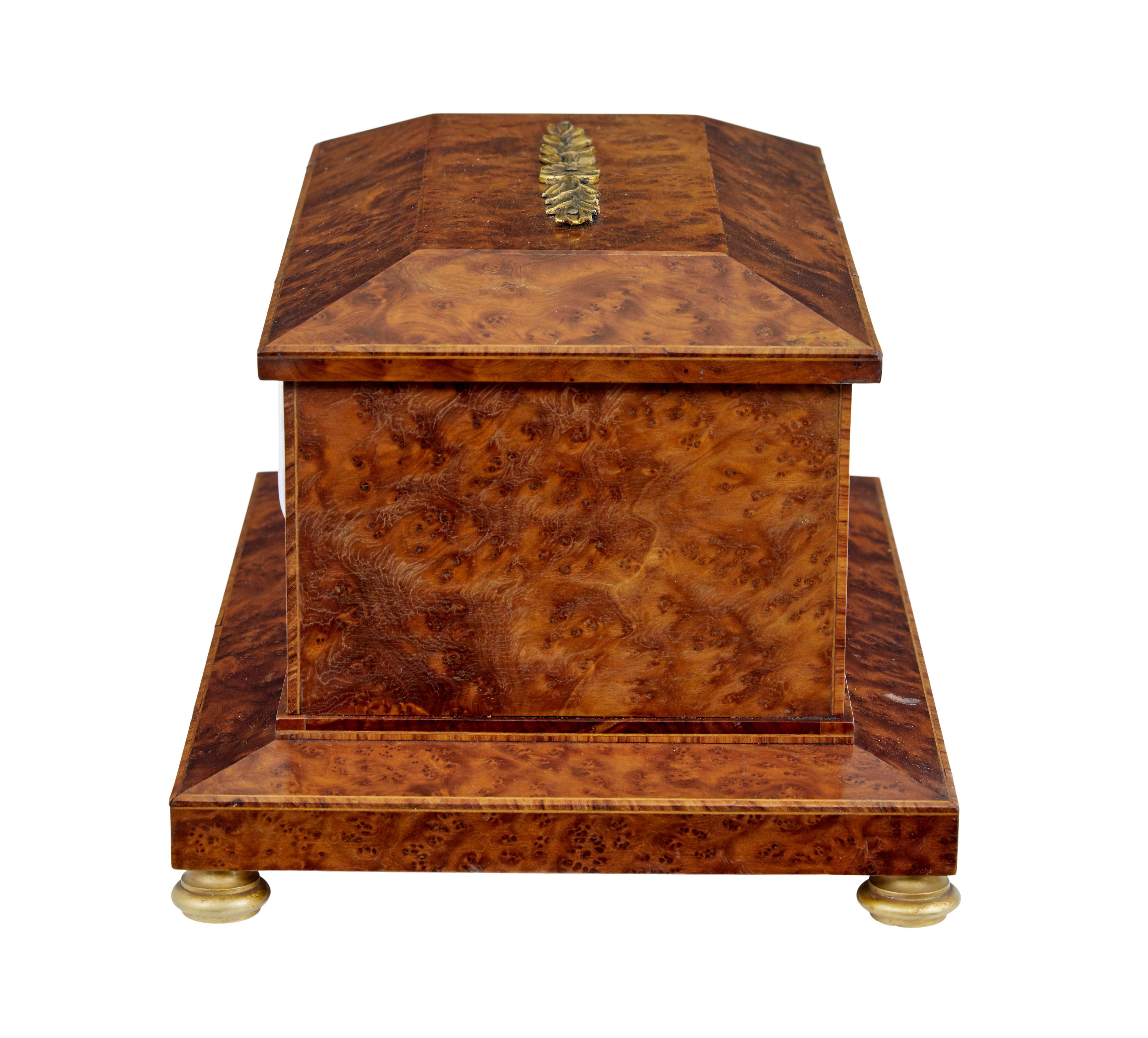 Empire Revival Early 20th century burr yew desktop box with clock For Sale