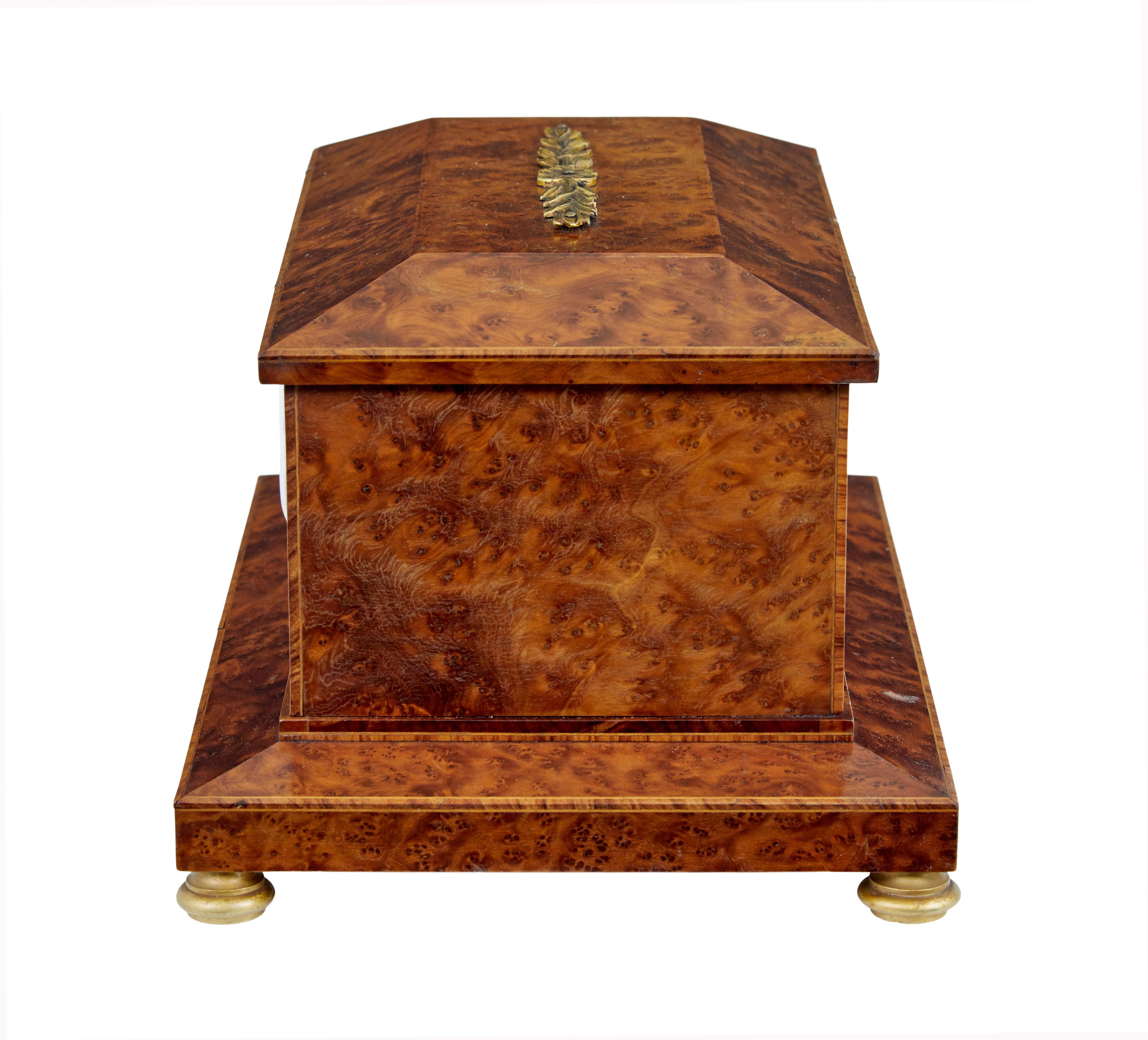 Empire Revival Early 20th Century burr yew desktop box with clock For Sale