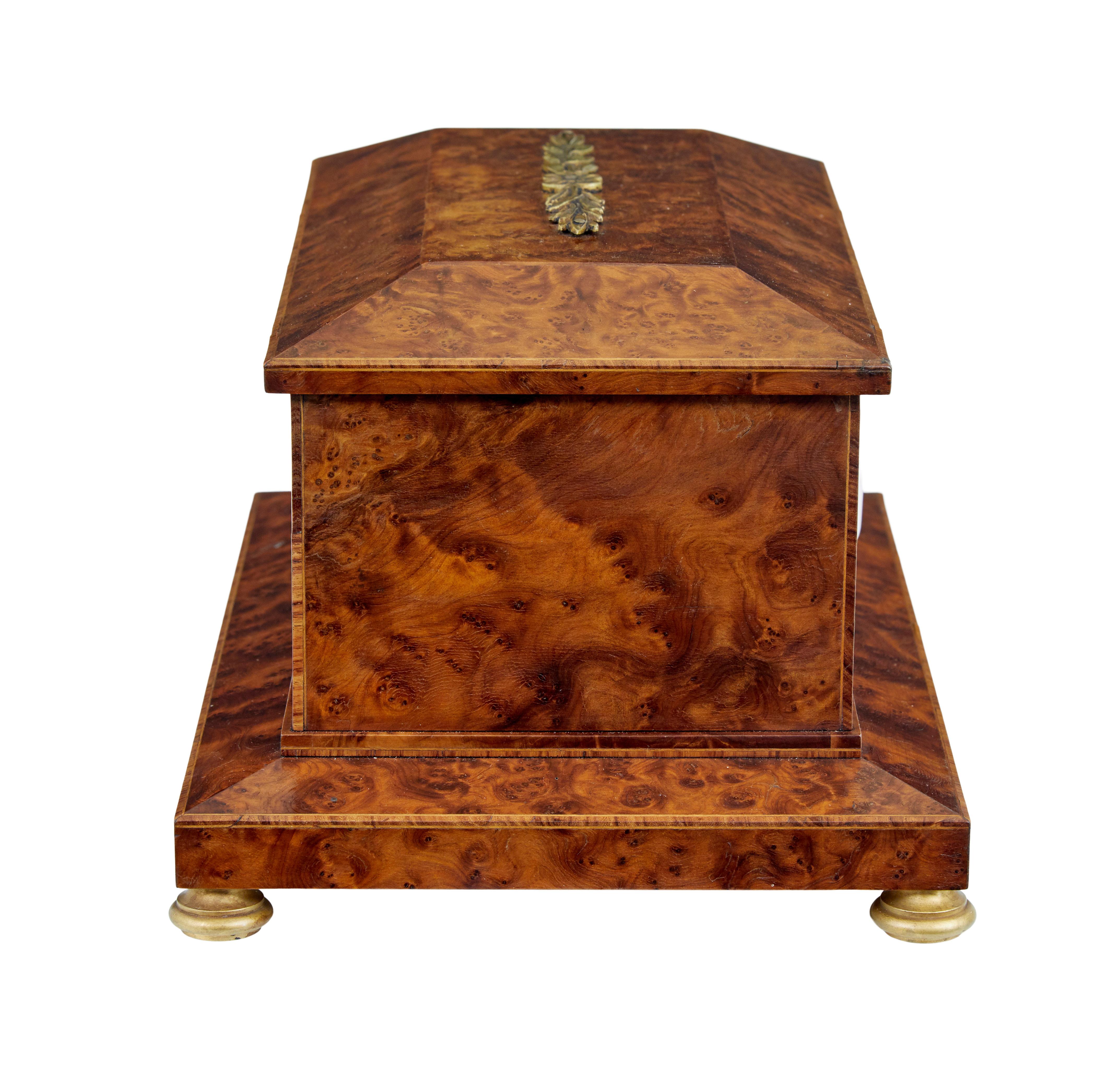 Cast Early 20th century burr yew desktop box with clock For Sale