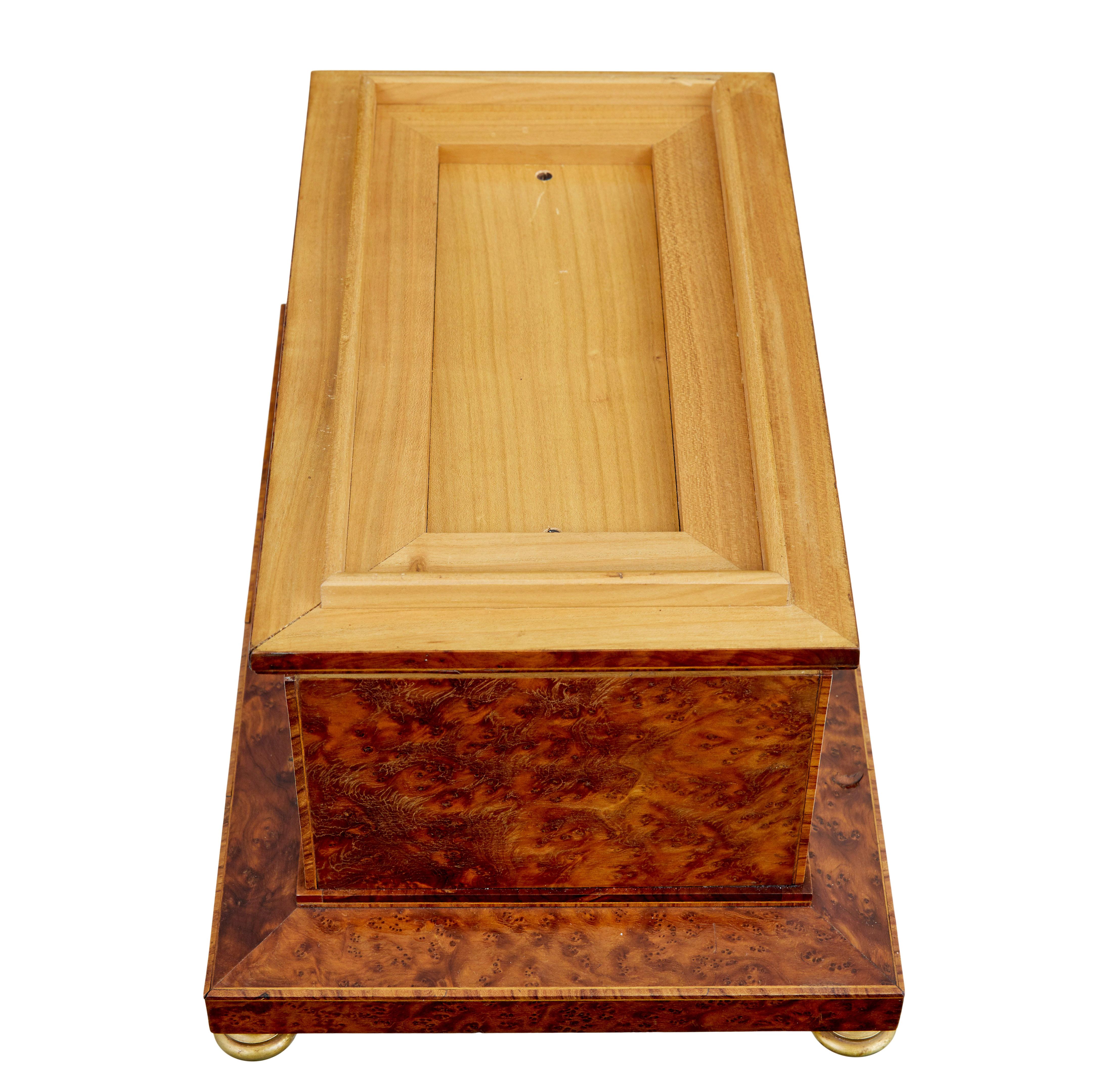 Yew Early 20th Century burr yew desktop box with clock For Sale