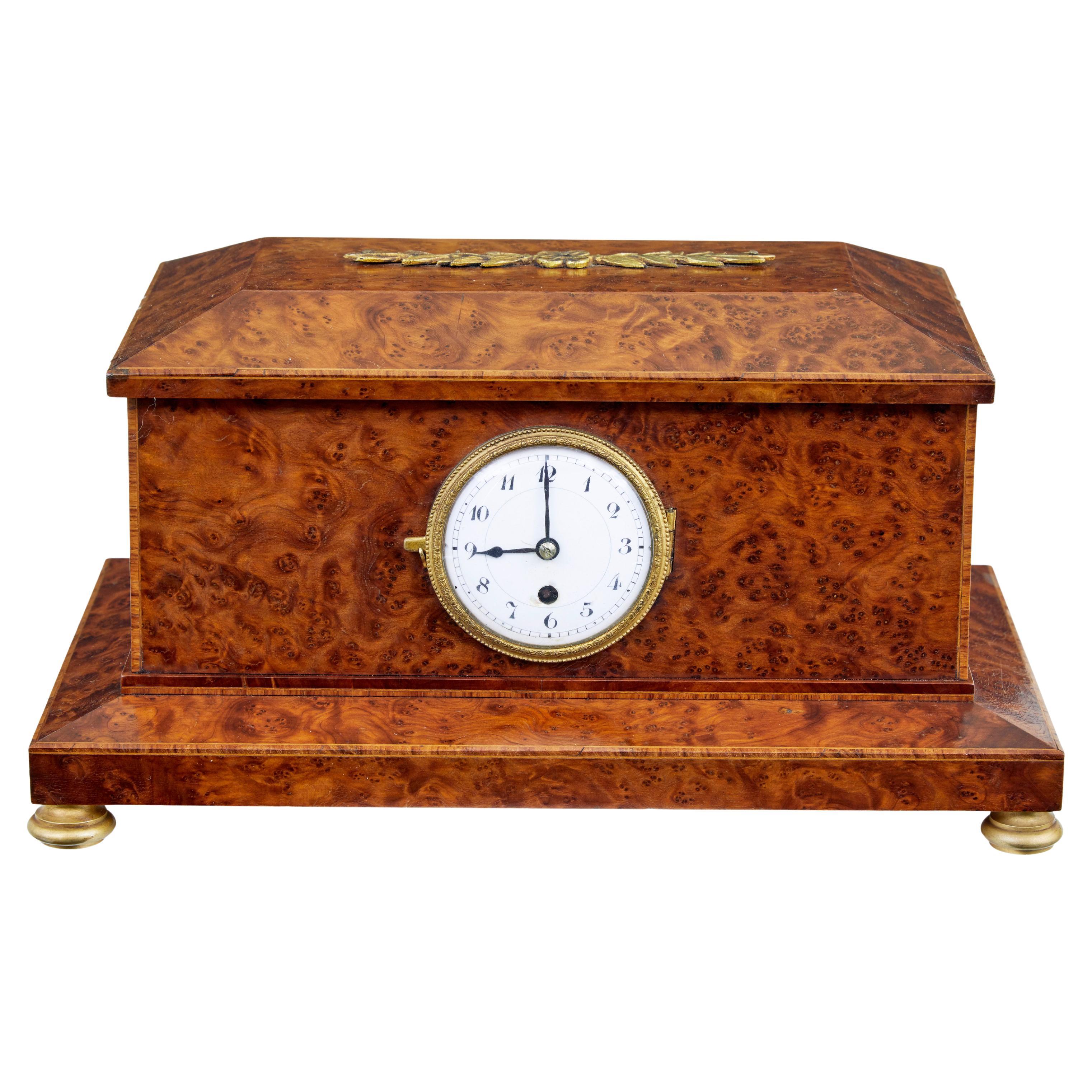 Early 20th century burr yew desktop box with clock For Sale