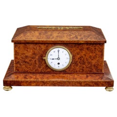 Early 20th century burr yew desktop box with clock