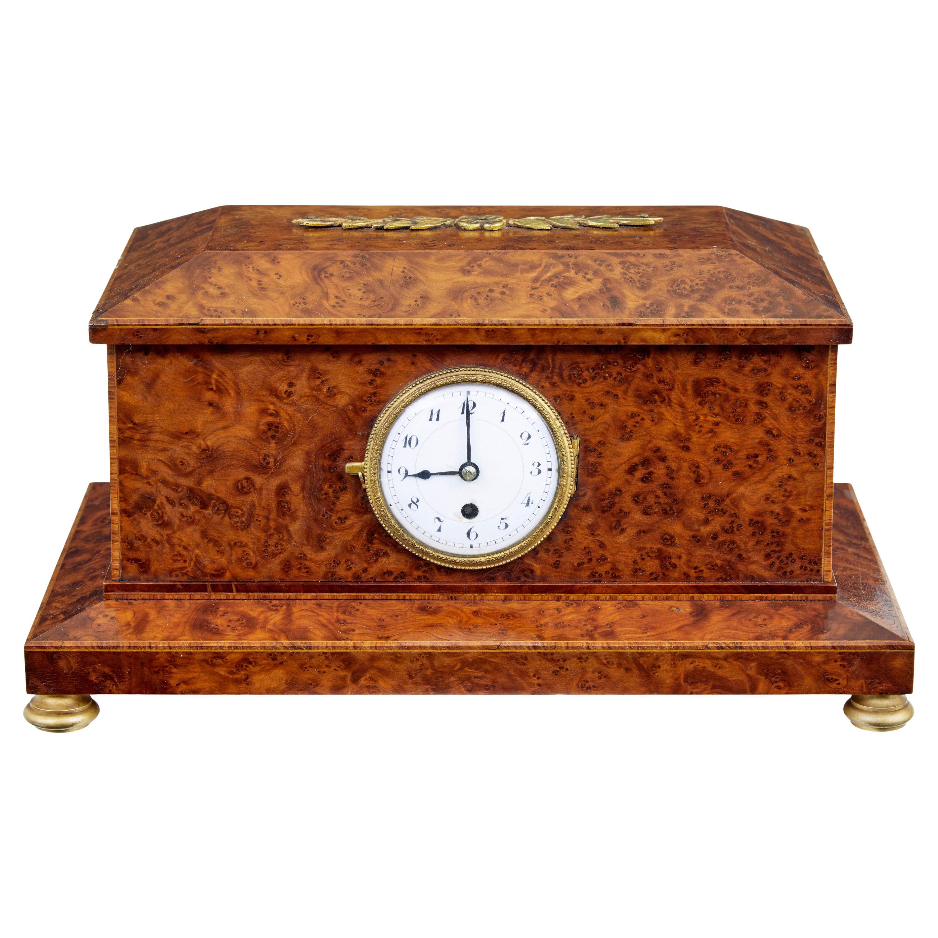 Early 20th Century burr yew desktop box with clock For Sale