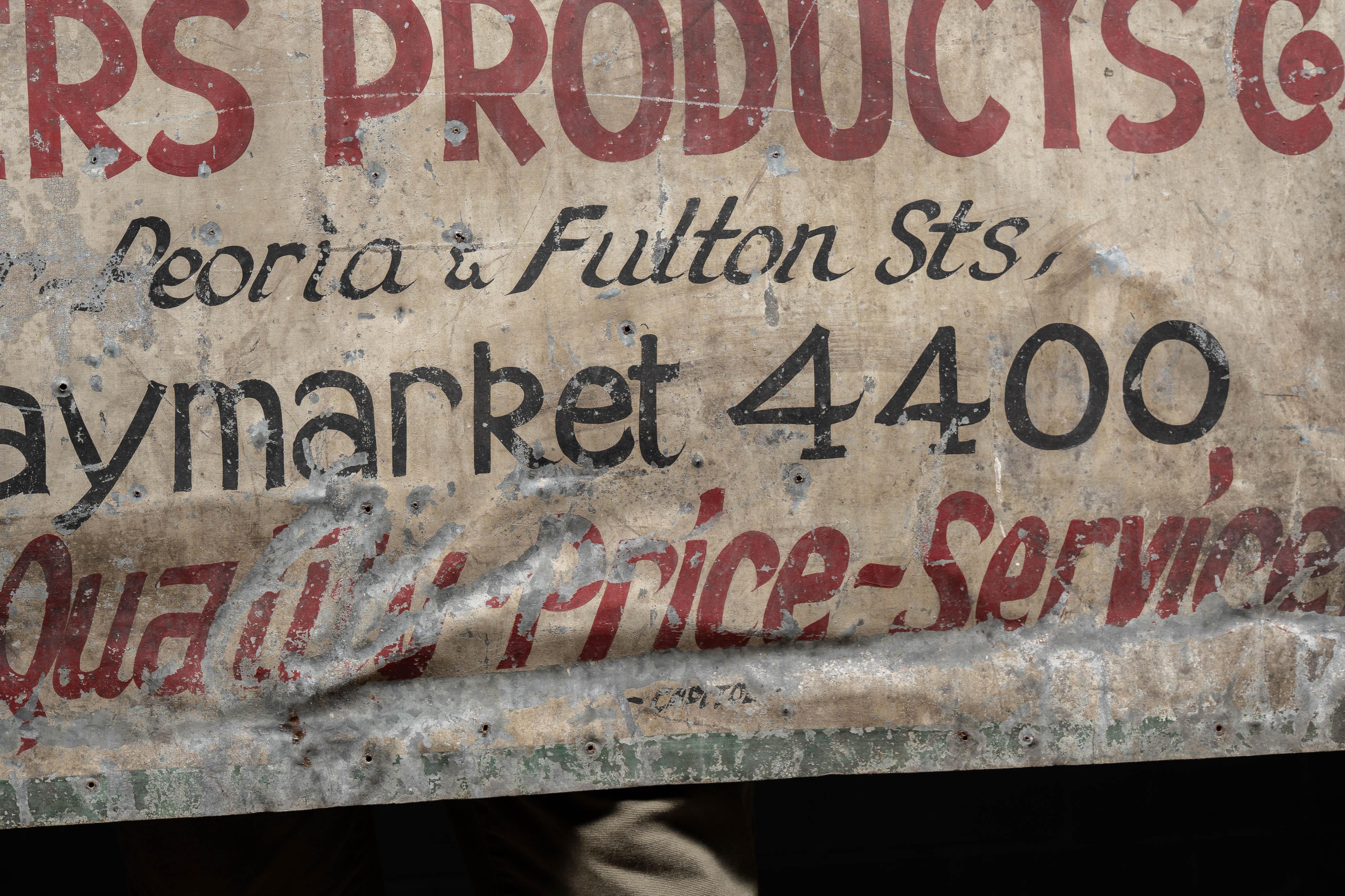 Anfang des 20. Jahrhunderts Butchers Products Co. Bemaltes Zinnschild im Angebot 2