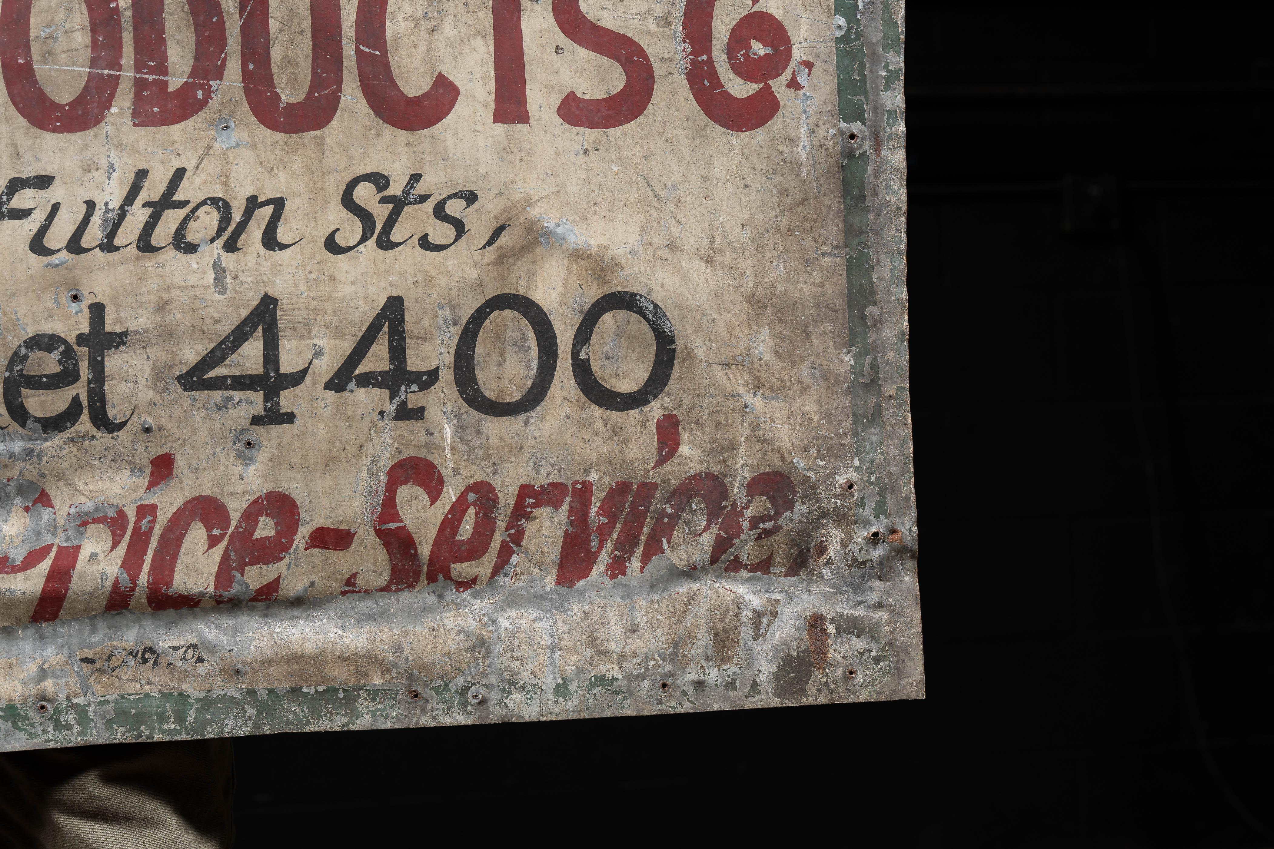 Anfang des 20. Jahrhunderts Butchers Products Co. Bemaltes Zinnschild im Angebot 3