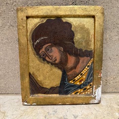 Early 20th Century Byzantine Female Icon Gold Painting