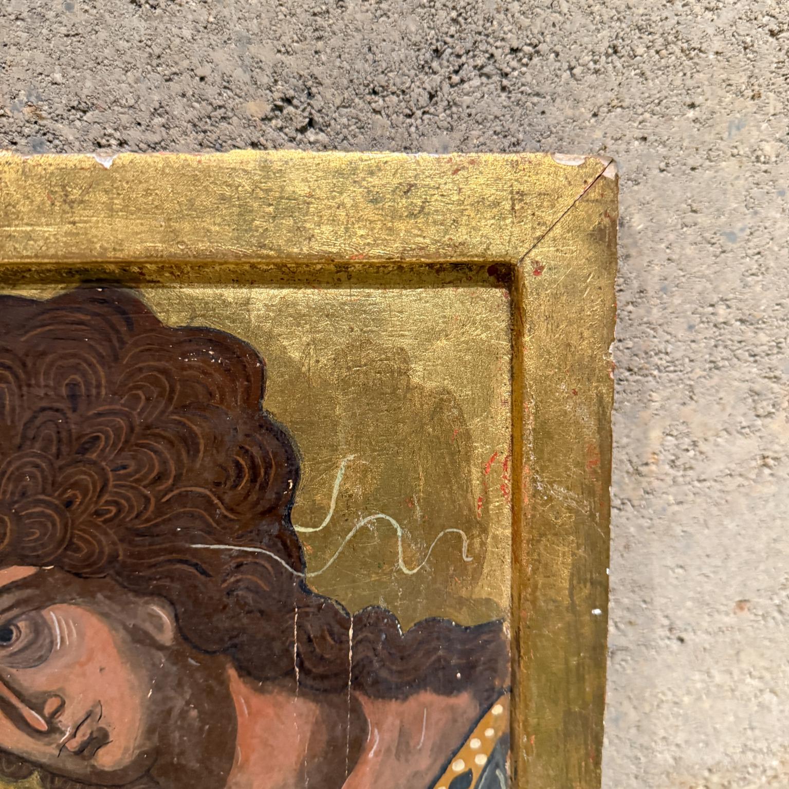 Early 20th Century Byzantine Female Icon Gold Painting In Fair Condition For Sale In Chula Vista, CA