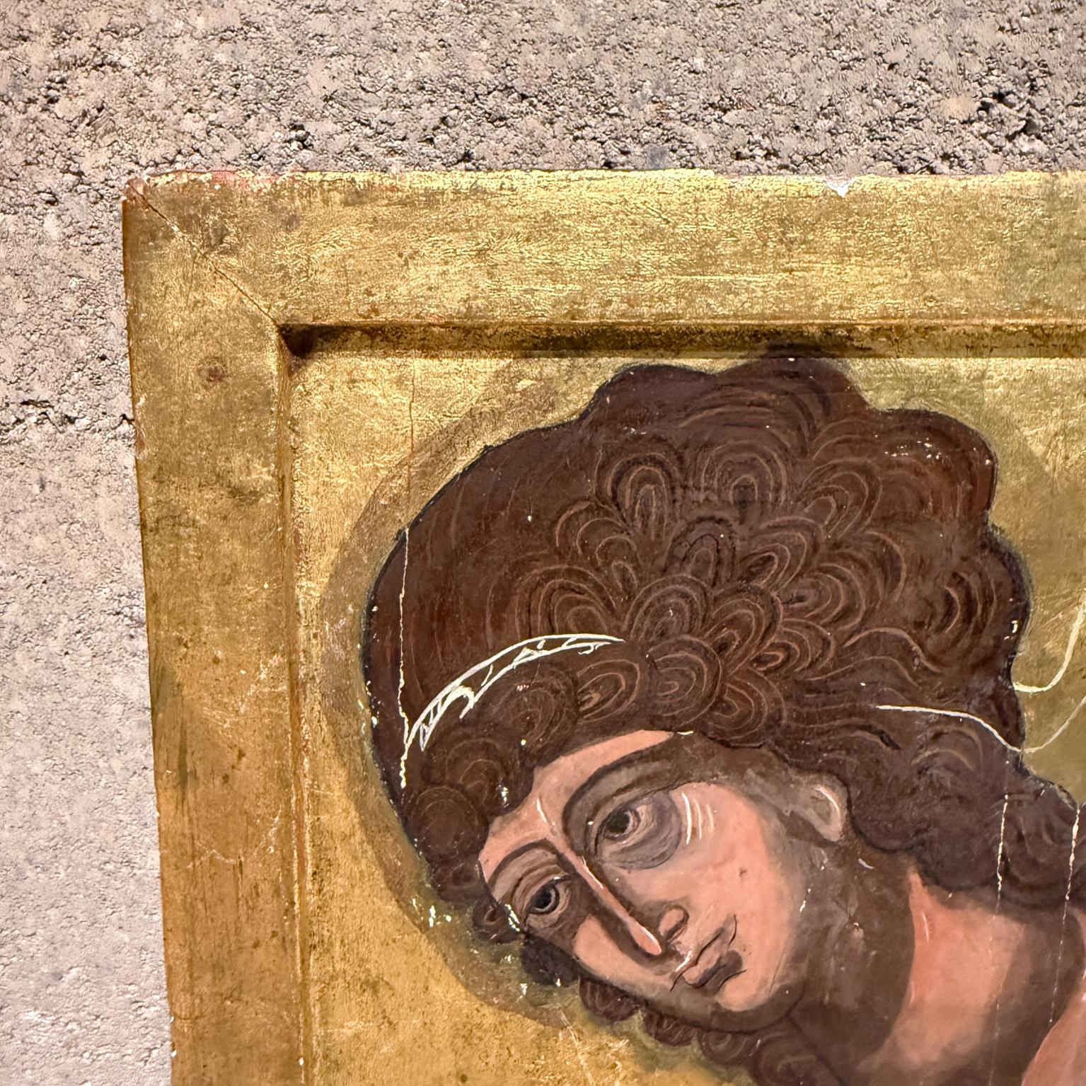 Wood Early 20th Century Byzantine Female Icon Gold Painting For Sale