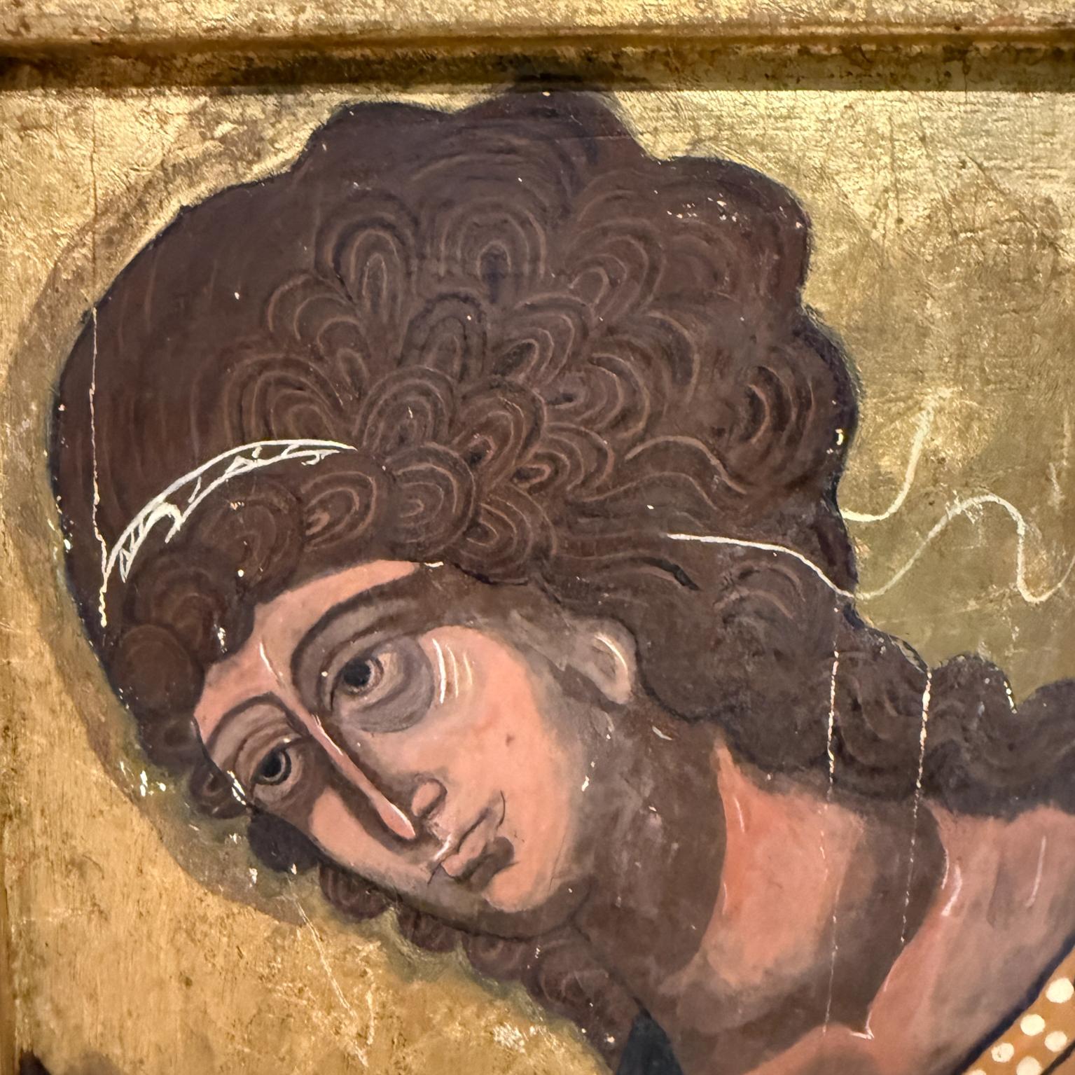Early 20th Century Byzantine Female Icon Gold Painting For Sale 3