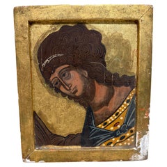 Icono femenino bizantino de principios del siglo XX Pintura dorada
