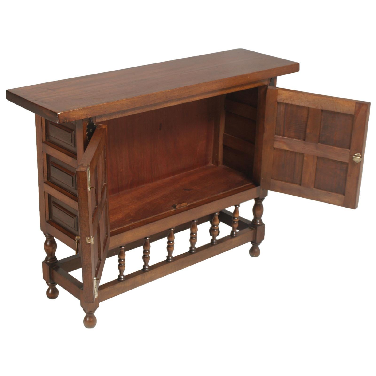 Walnut Early 20th Century Cabinet, Console, Buffet, Spanish Colonial, Finished to Wax