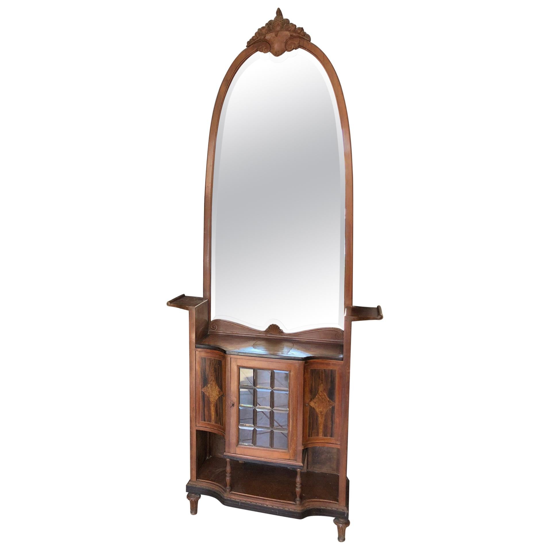 Early 20th Century Cabinet with Beveled Mirror Walnut art Nouveau For Sale