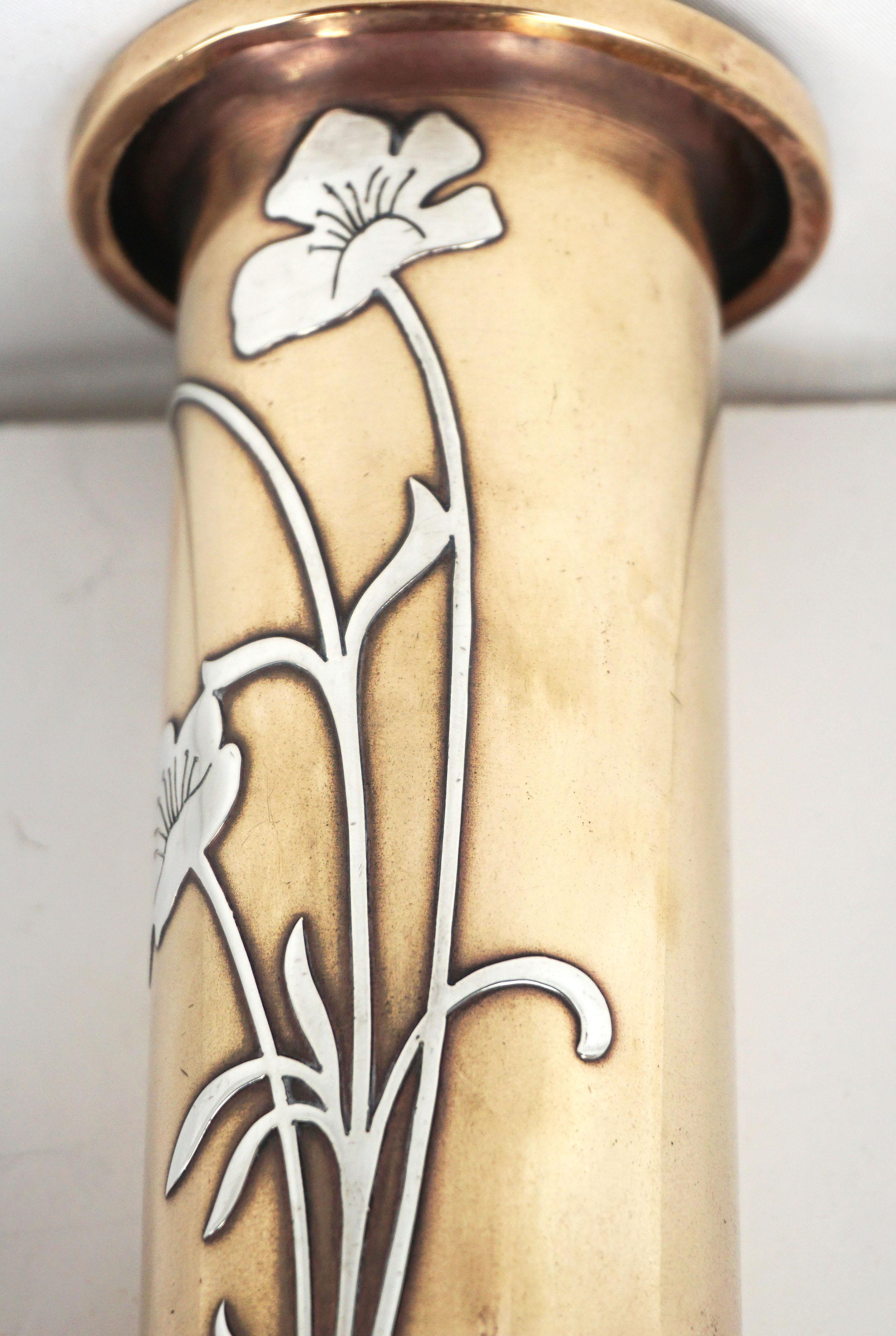 Early 20th Century California Poppy Art Nouveau Sterling Overlay on Bronze Vase 1