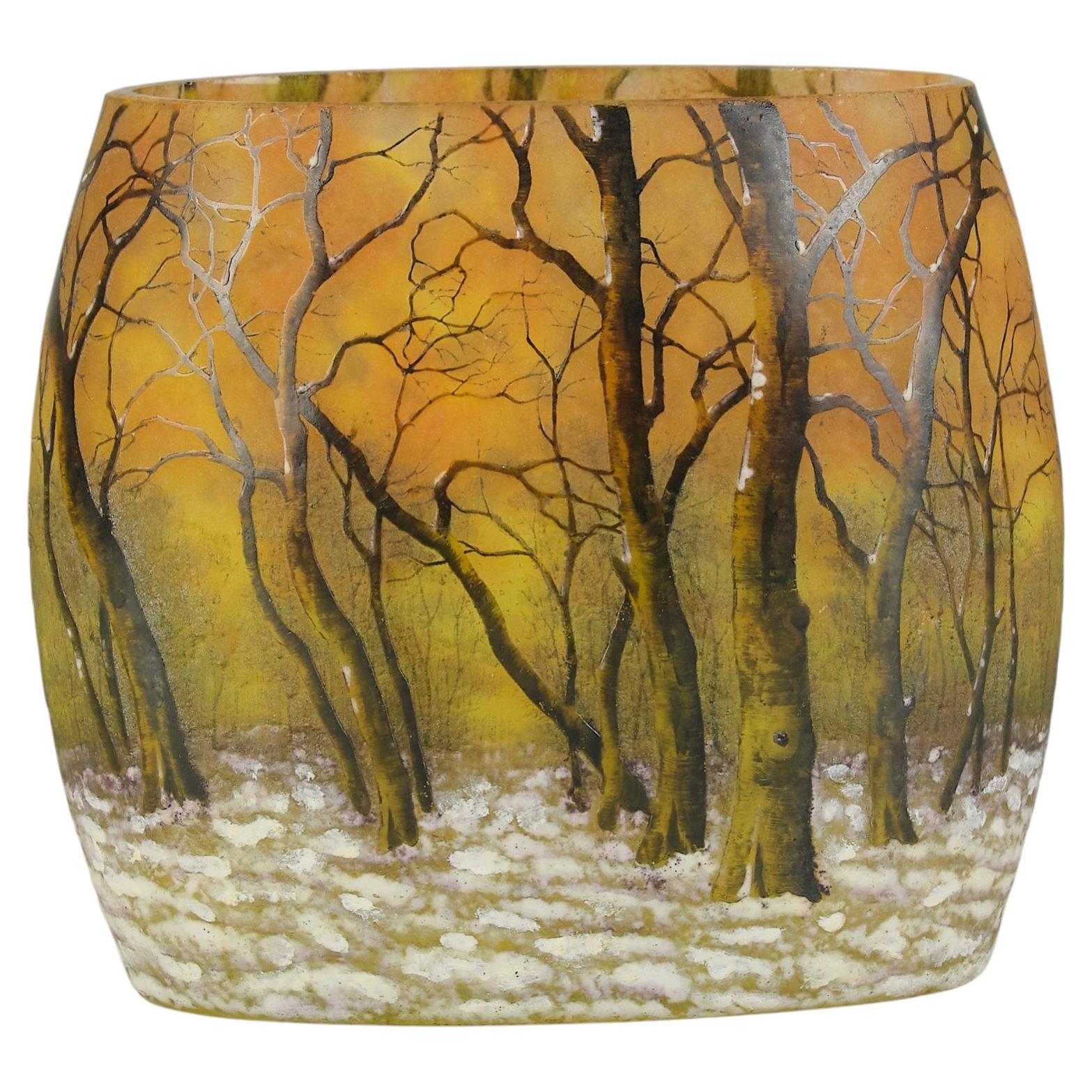 Early 20th Century Cameo Glass "Paysage d’Hiver" Vase by Daum Frerès