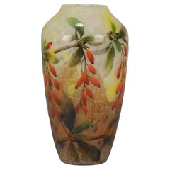 Early 20th Century Cameo Glass "Rosehips Vase" by Daum Freres