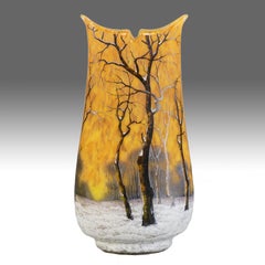 Kamee-Glasvase mit dem Titel "Winterszene" von Daum Freres, Anfang des 20.