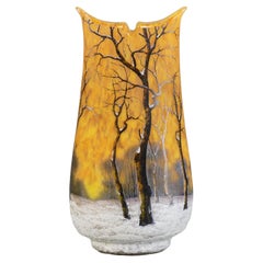 Kamee-Glasvase mit dem Titel "Winterszene" von Daum Freres, Anfang des 20.