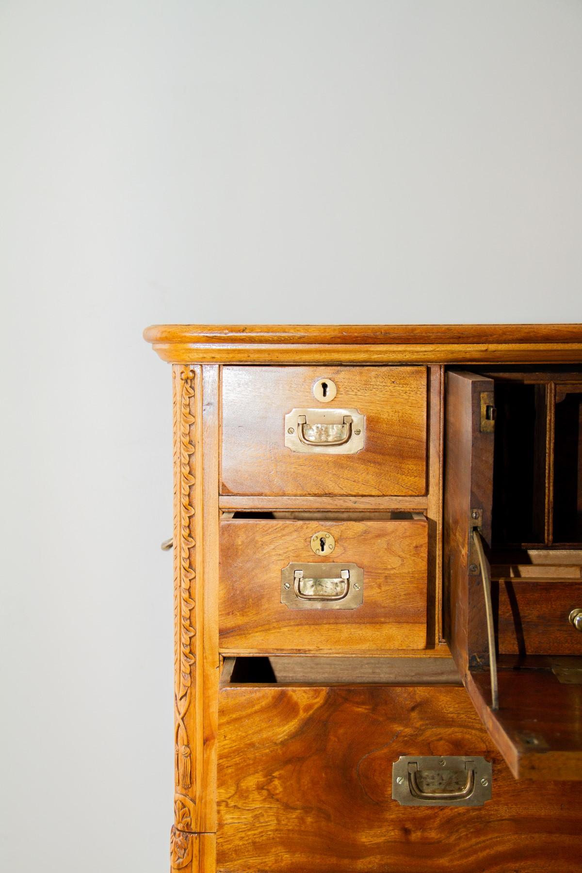 Early 20th Century Camphor Campaign Secretaire Chest 6