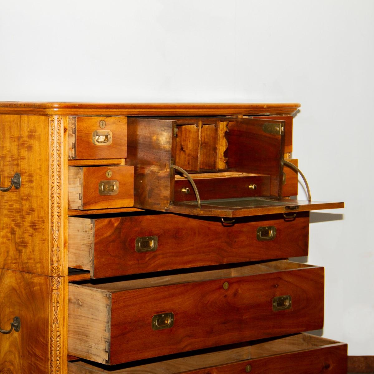 English Early 20th Century Camphor Campaign Secretaire Chest