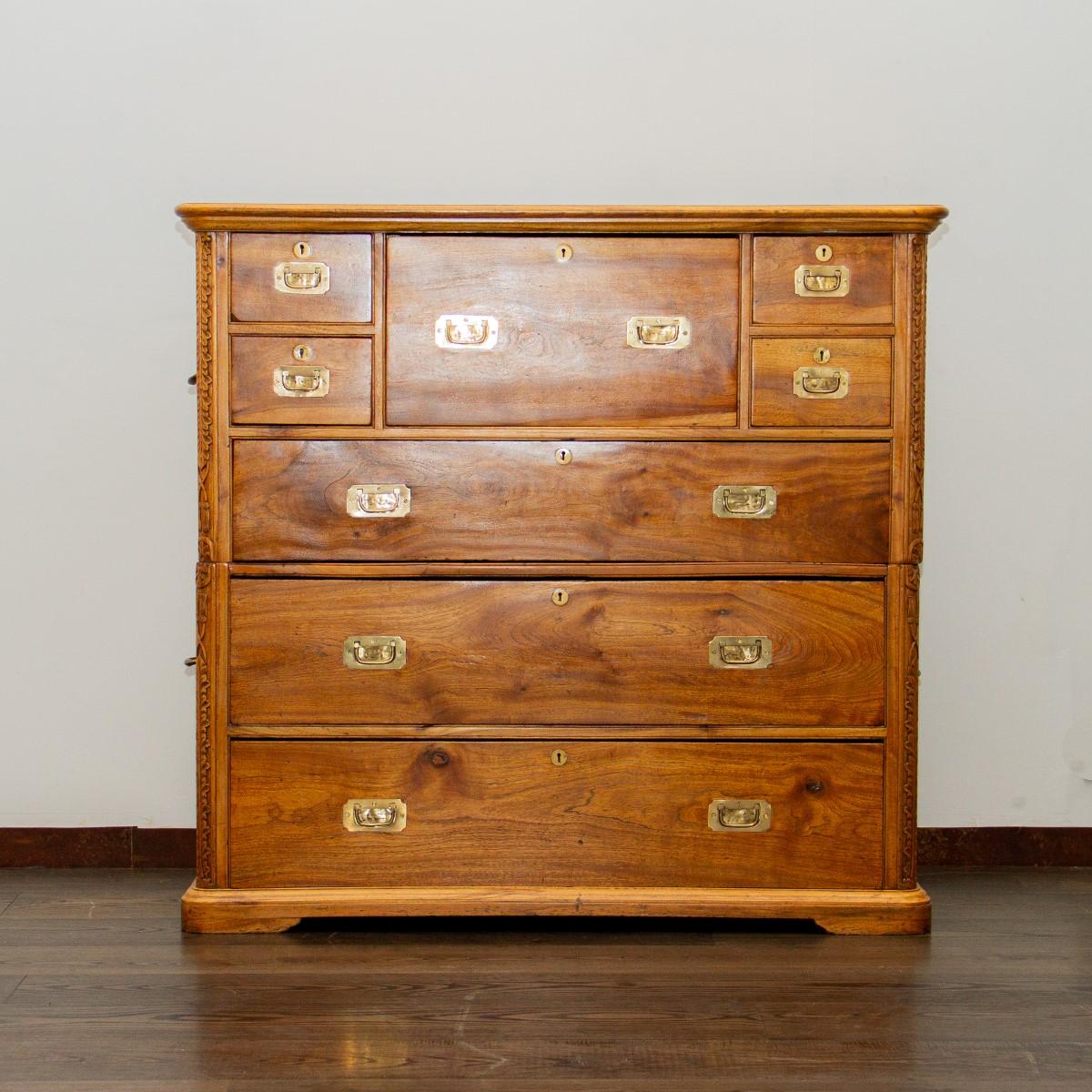 Wood Early 20th Century Camphor Campaign Secretaire Chest
