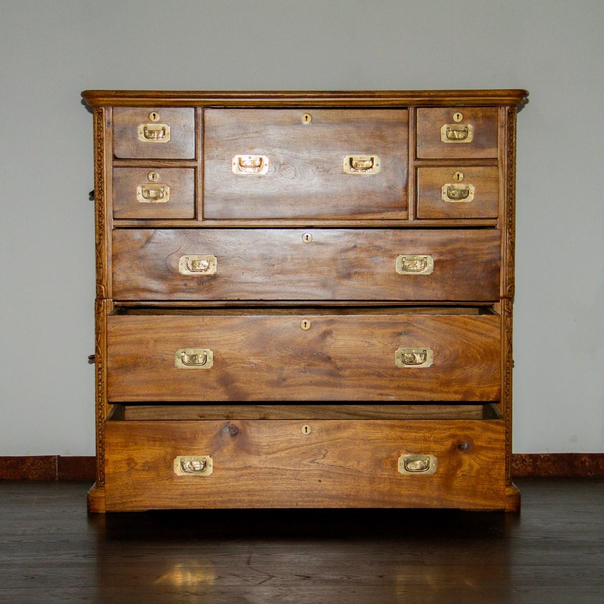 Early 20th Century Camphor Campaign Secretaire Chest 1