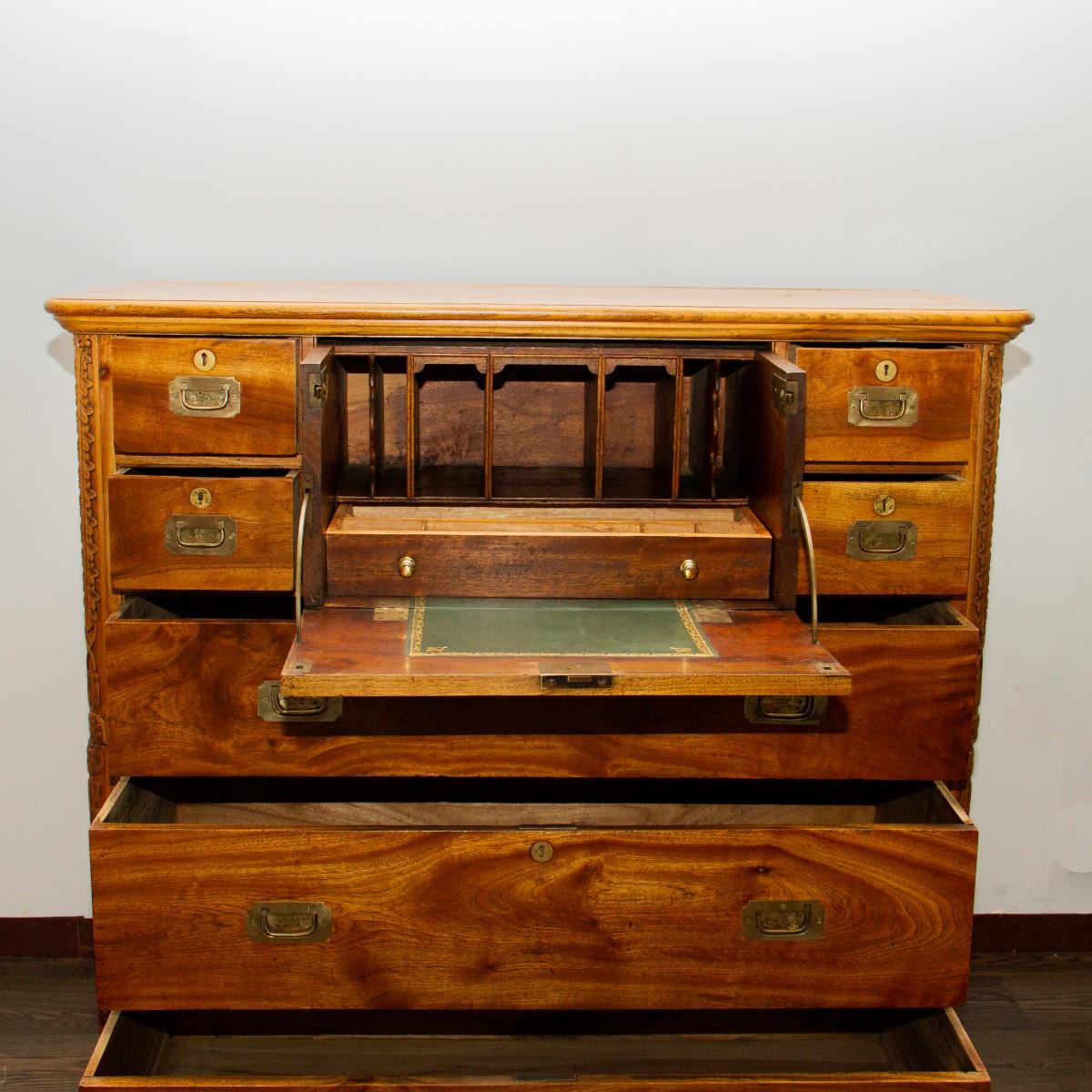 Early 20th Century Camphor Campaign Secretaire Chest 2