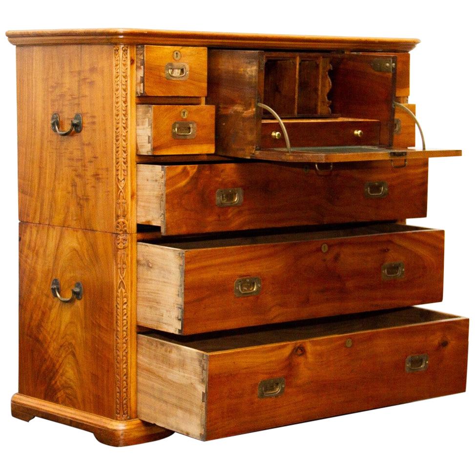 Early 20th Century Camphor Campaign Secretaire Chest