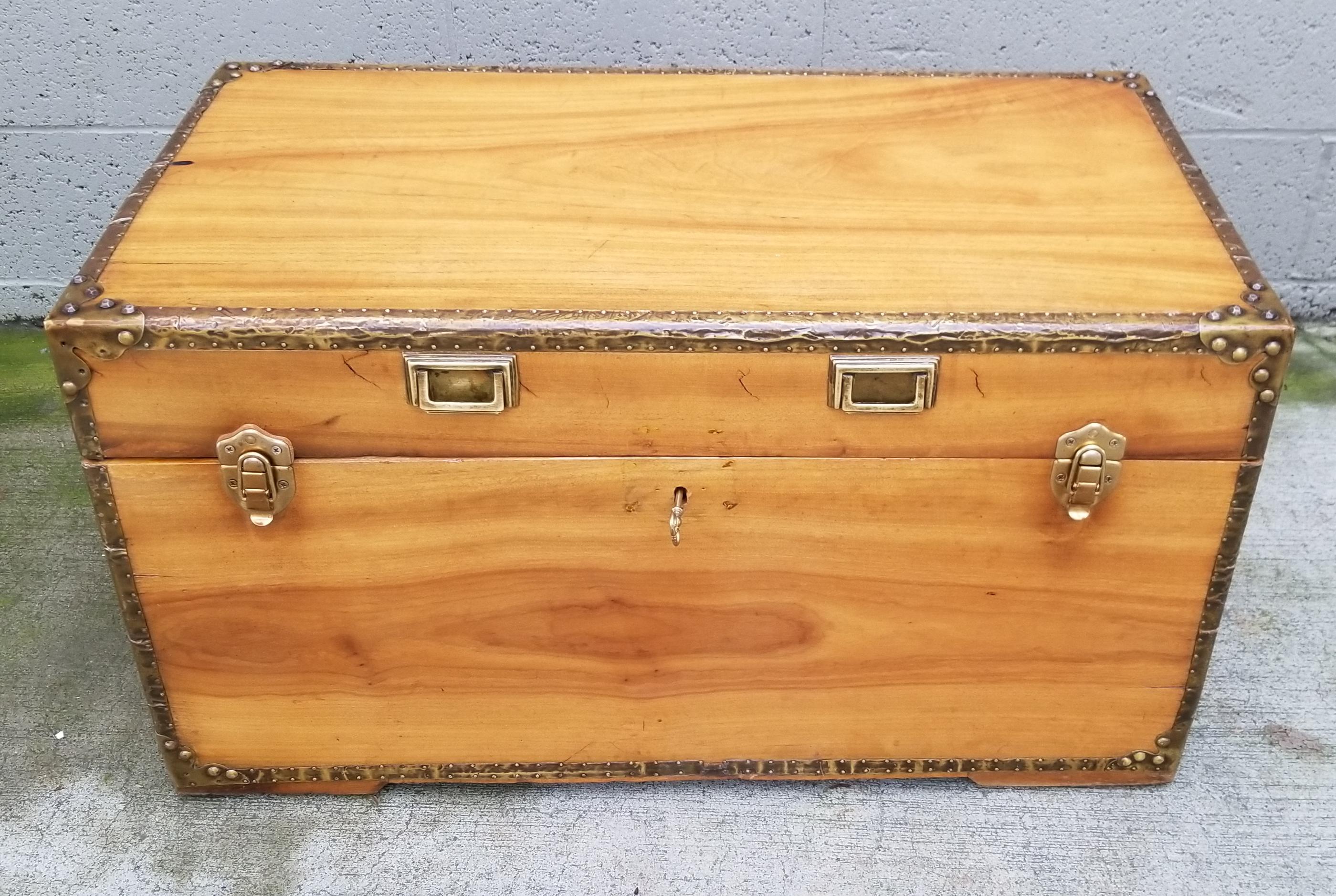 Brass Early 20th Century Camphor Wood Cabin Trunk