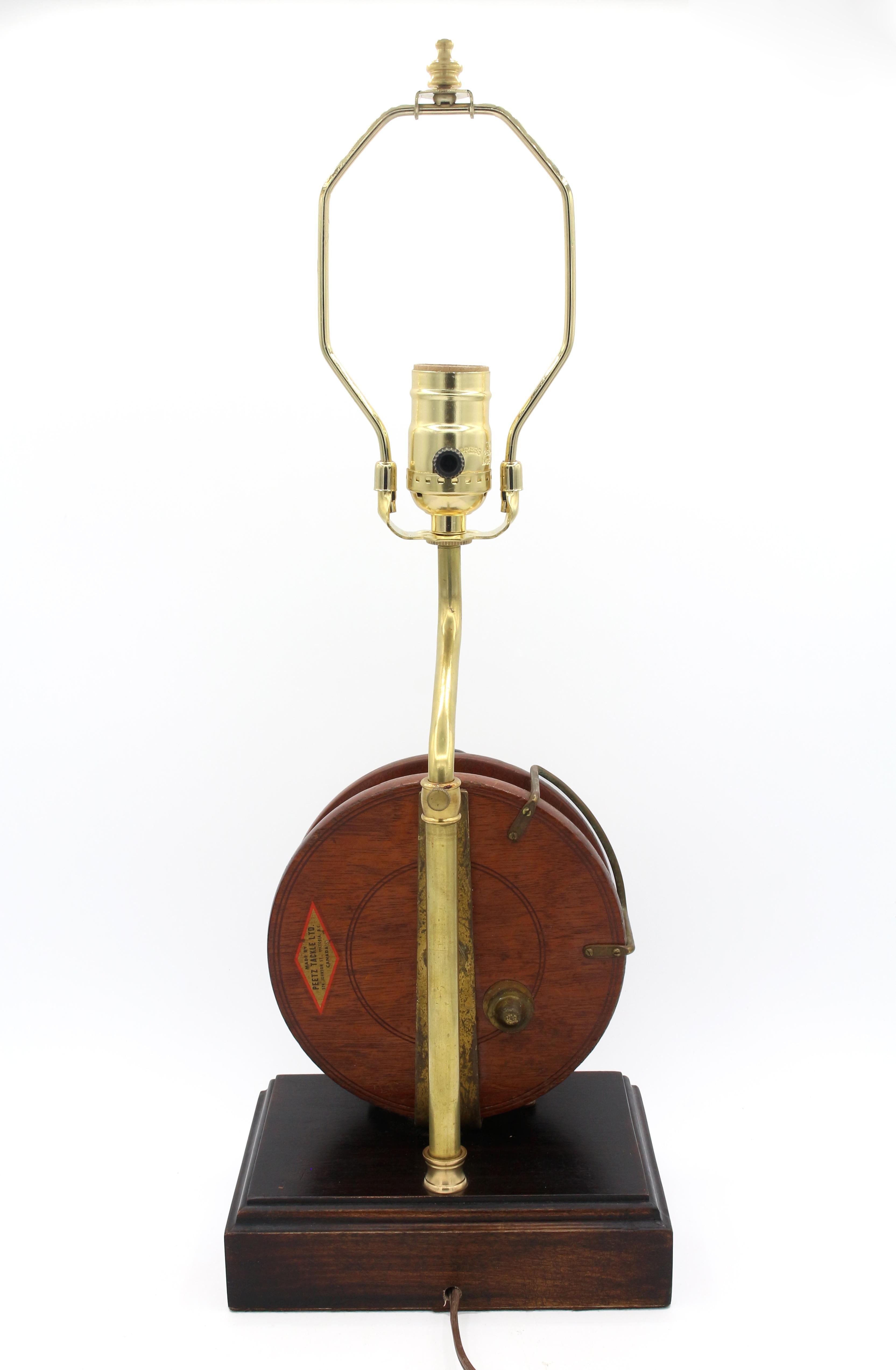 American Craftsman Early 20th Century Canadian Fishing Reel Mounted as a Lamp