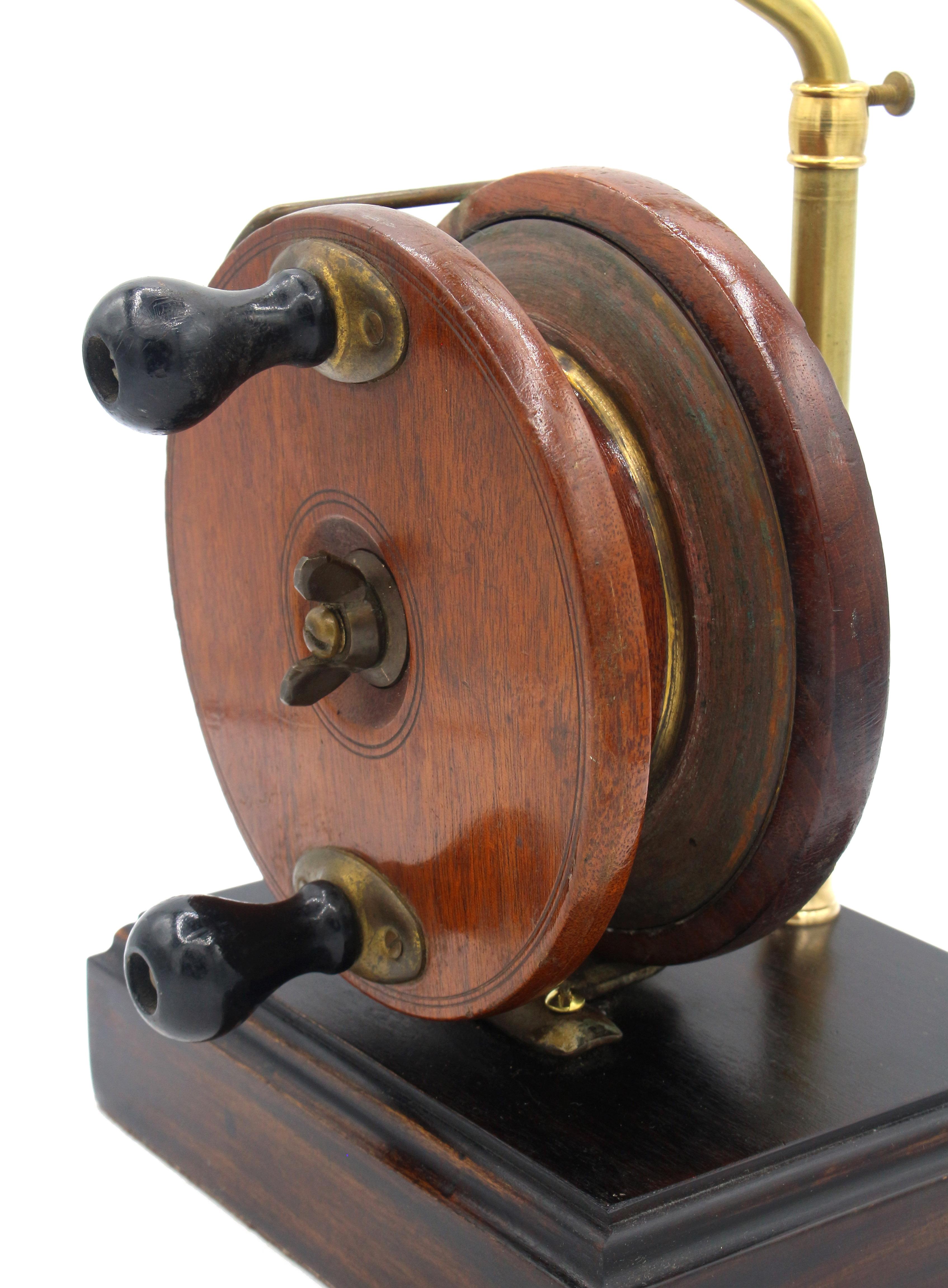 Brass Early 20th Century Canadian Fishing Reel Mounted as a Lamp