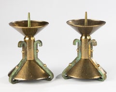 Early 20th Century Candlesticks - Arts & Crafts Style - Hammered Brass