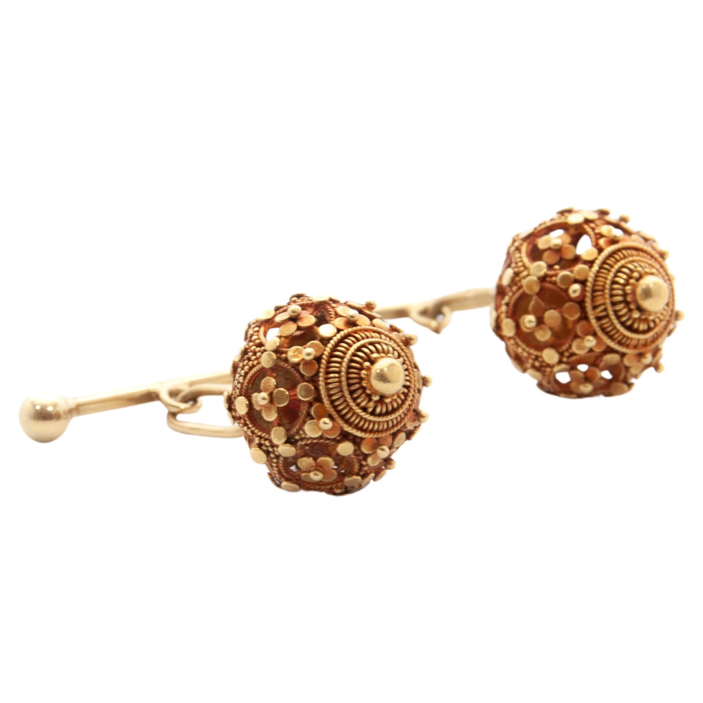 Early 20th Century Cannetille Filigree 14 Karat Gold Cufflinks