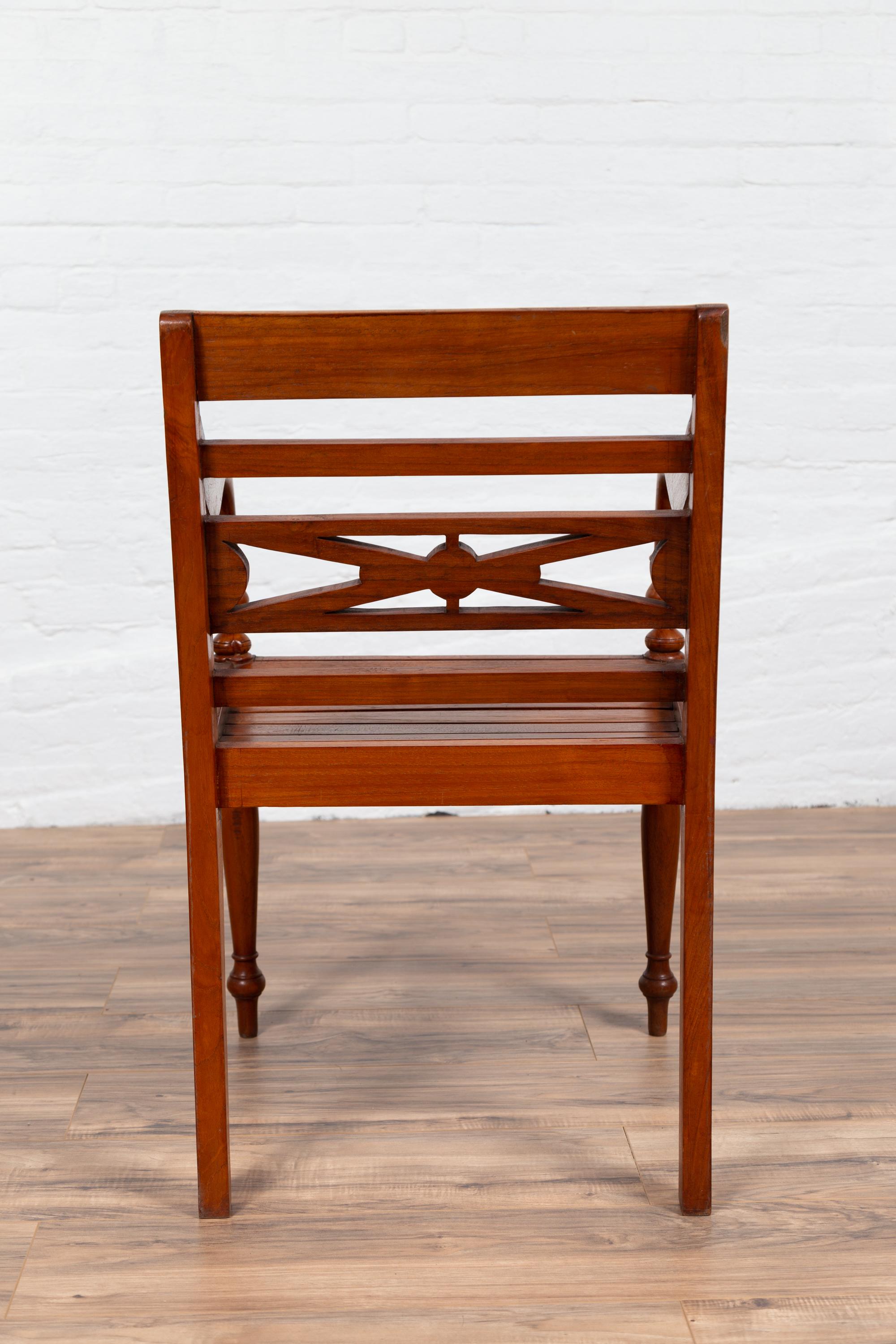 Early 20th Century Captain's Chair from Bali with Slatted Wood and Loop Arms For Sale 3