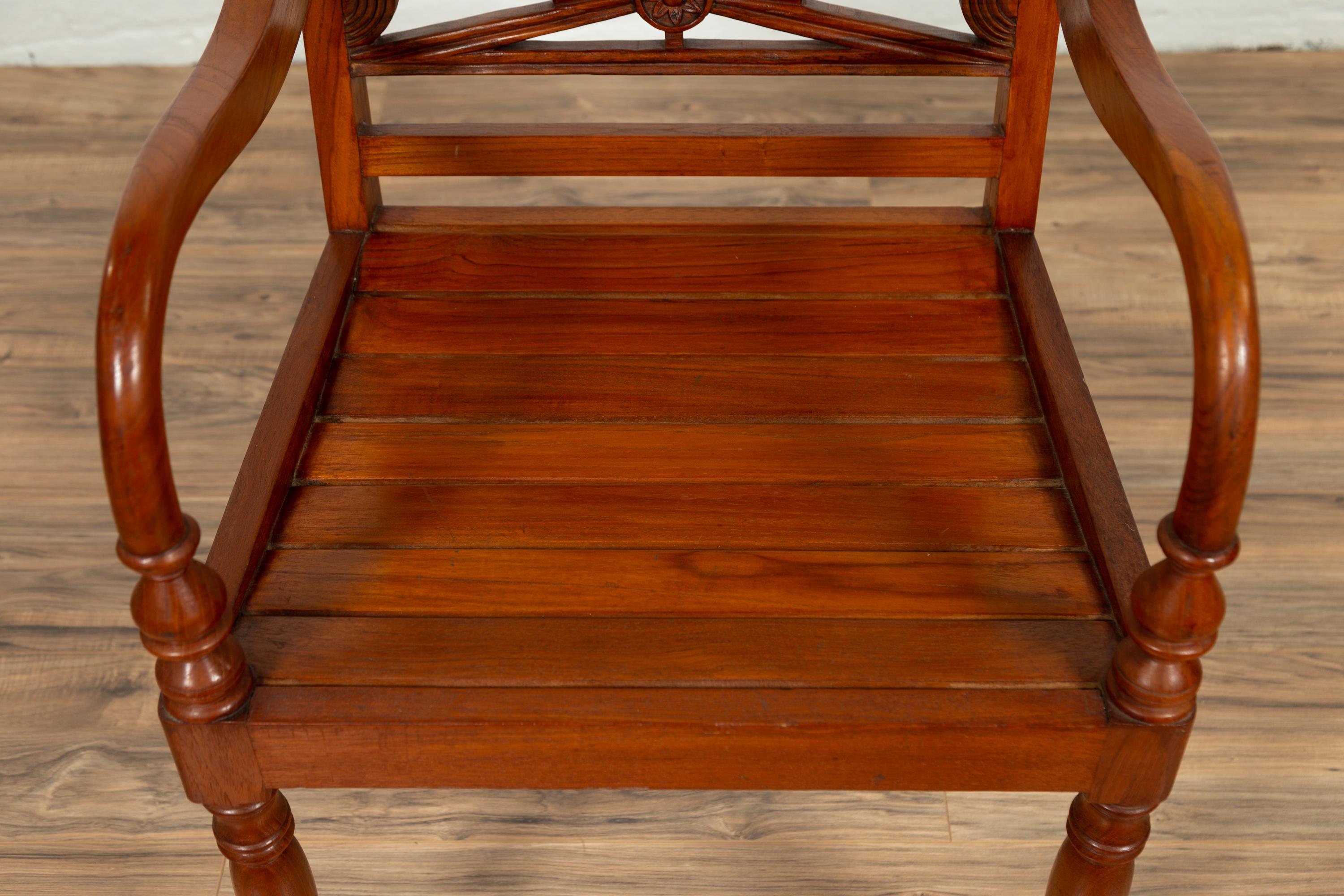 Turned Early 20th Century Captain's Chair from Bali with Slatted Wood and Loop Arms For Sale