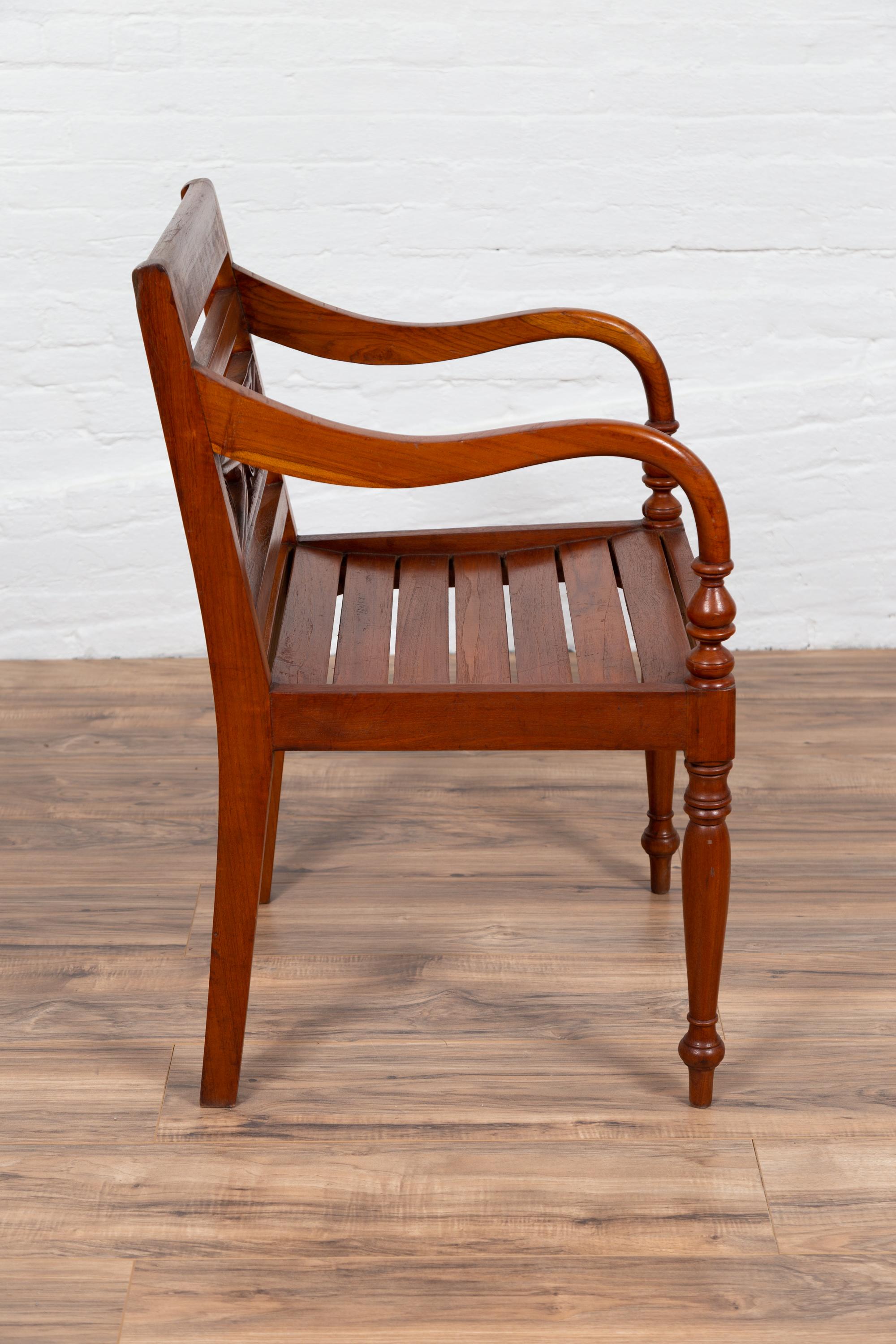 Early 20th Century Captain's Chair from Bali with Slatted Wood and Loop Arms For Sale 1