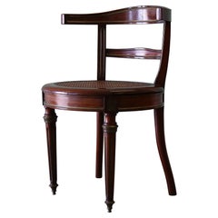 Used Early 20th Century "Captains" Cockfighting Tub Chair Brass Inlaid with Cane Seat