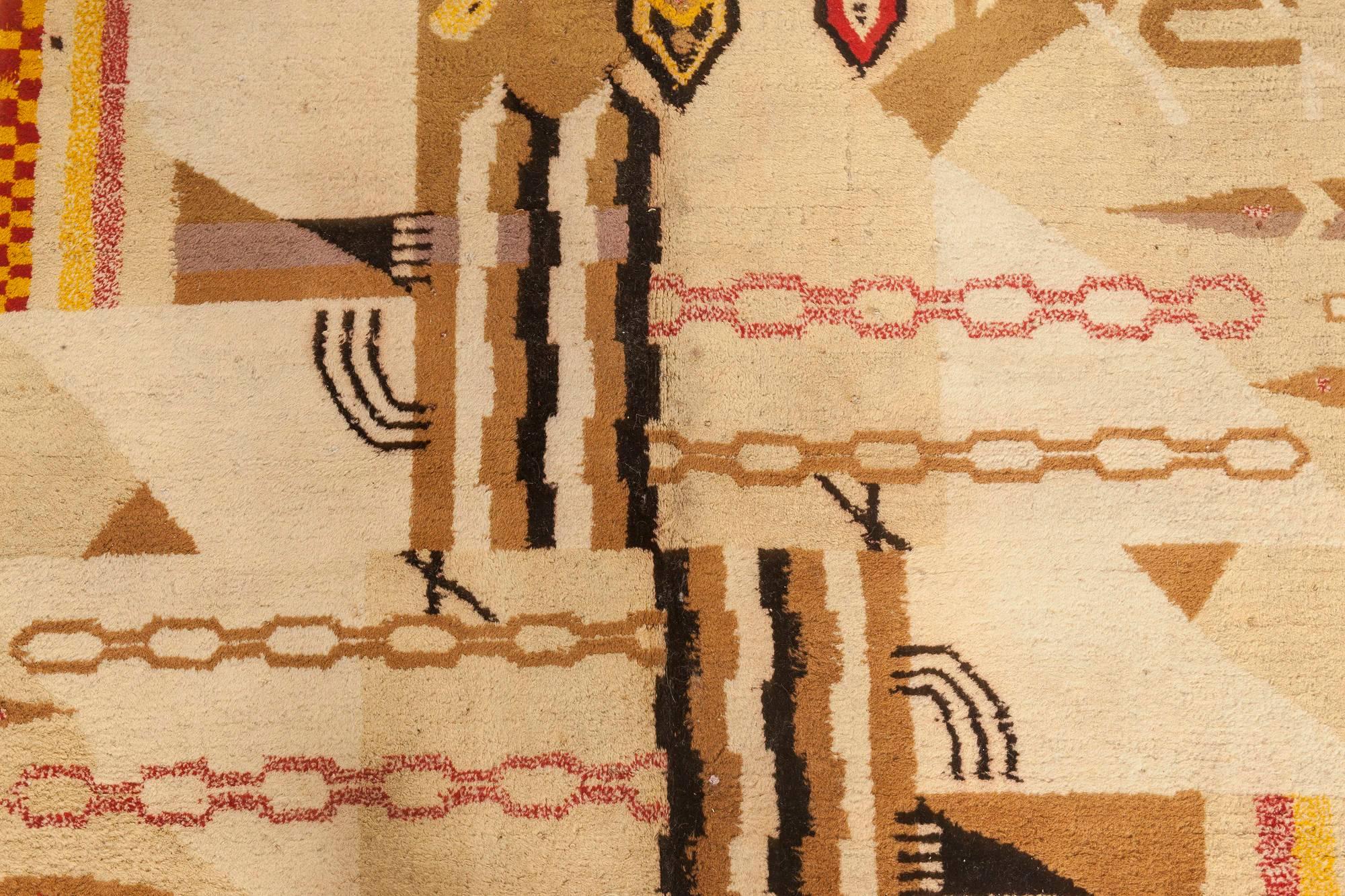 Antique Abstract Indian Agra Beige Brown Handmade Wool Rug
Size: 6'0