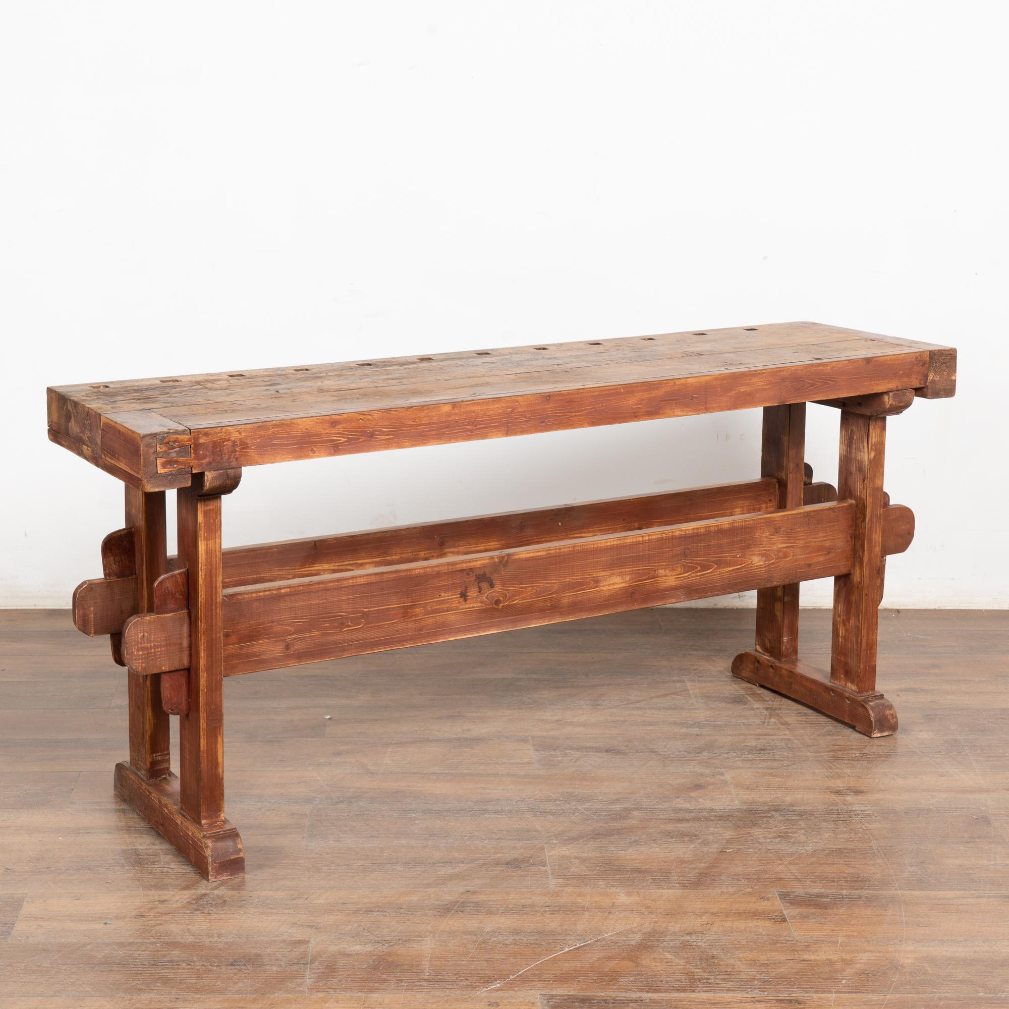 Early 20th Century Carpenter's Workbench Rustic Narrow Console Table 5
