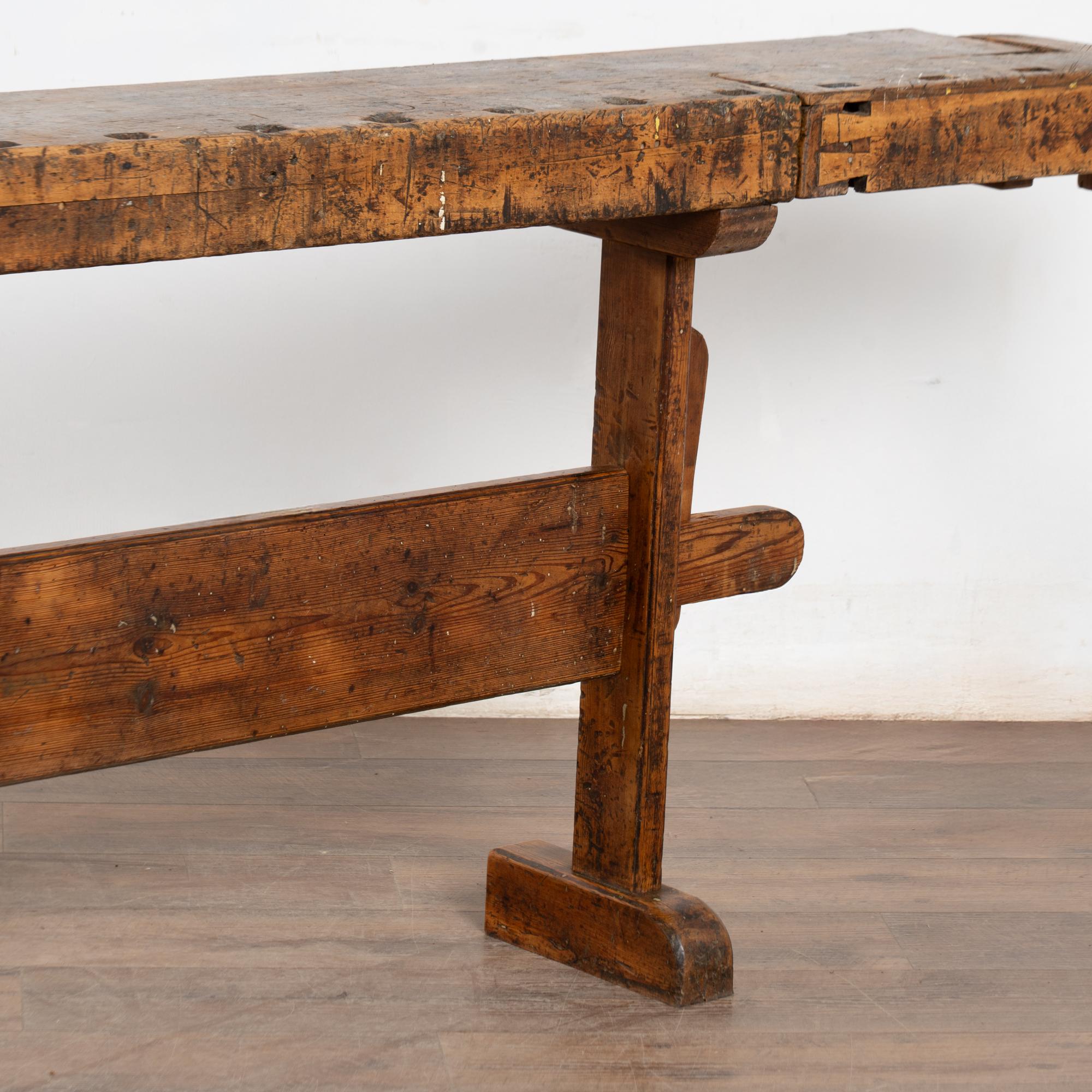 Early 20th Century Carpenters Workbench Rustic Narrow Console Table For Sale 5