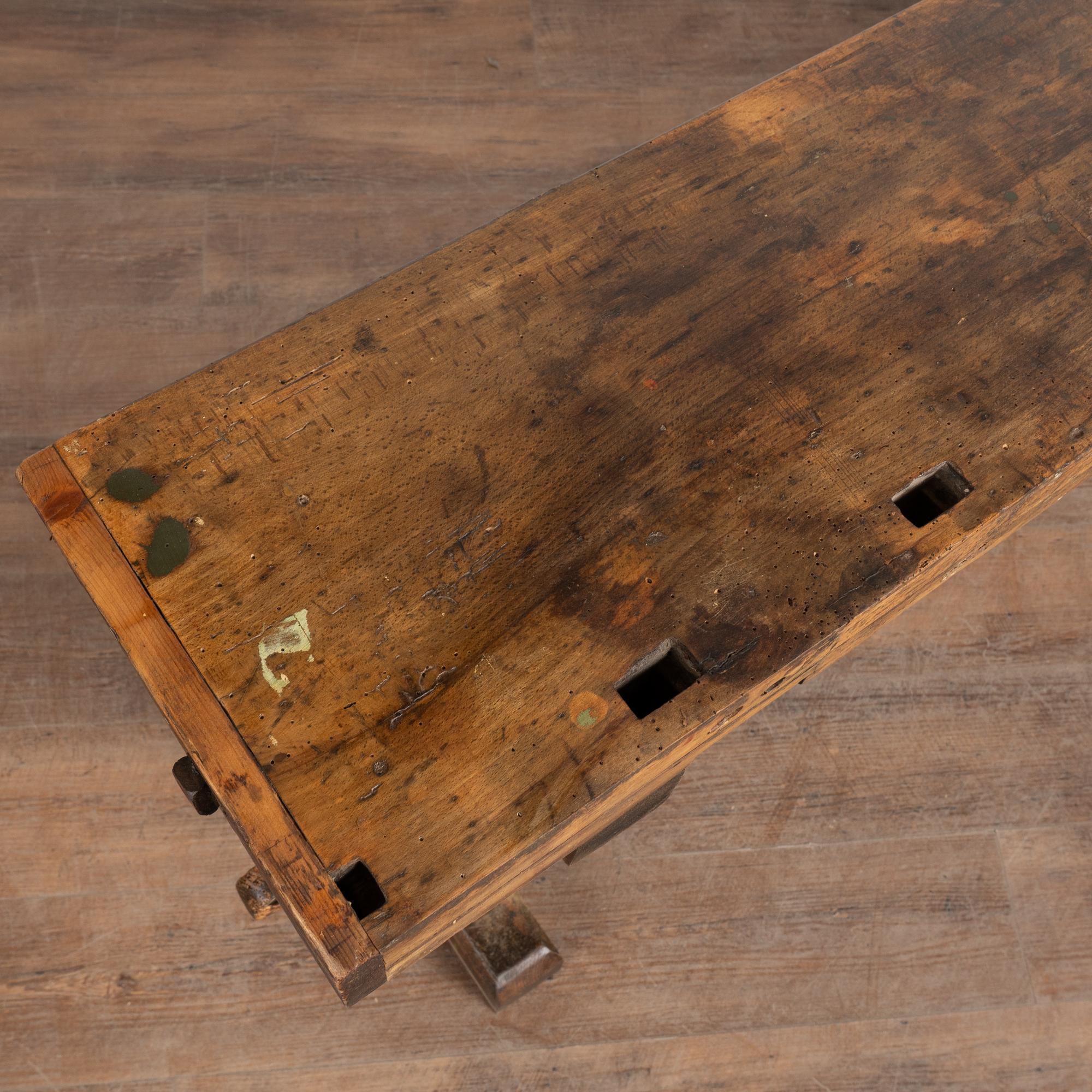 Early 20th Century Carpenters Workbench Rustic Narrow Console Table For Sale 3