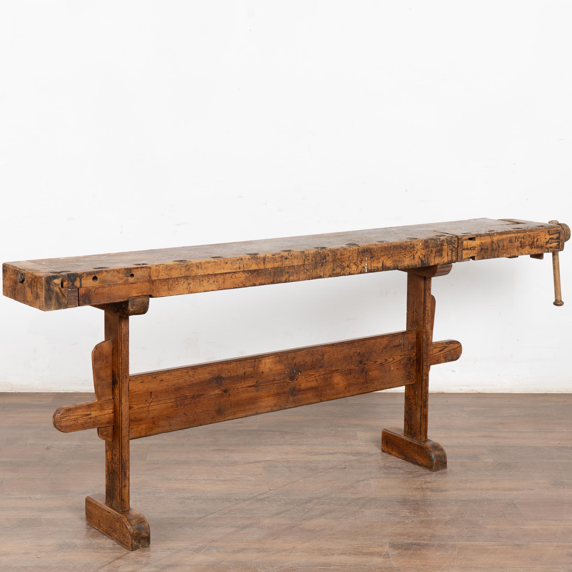 Early 20th Century Carpenters Workbench Rustic Narrow Console Table For Sale 6