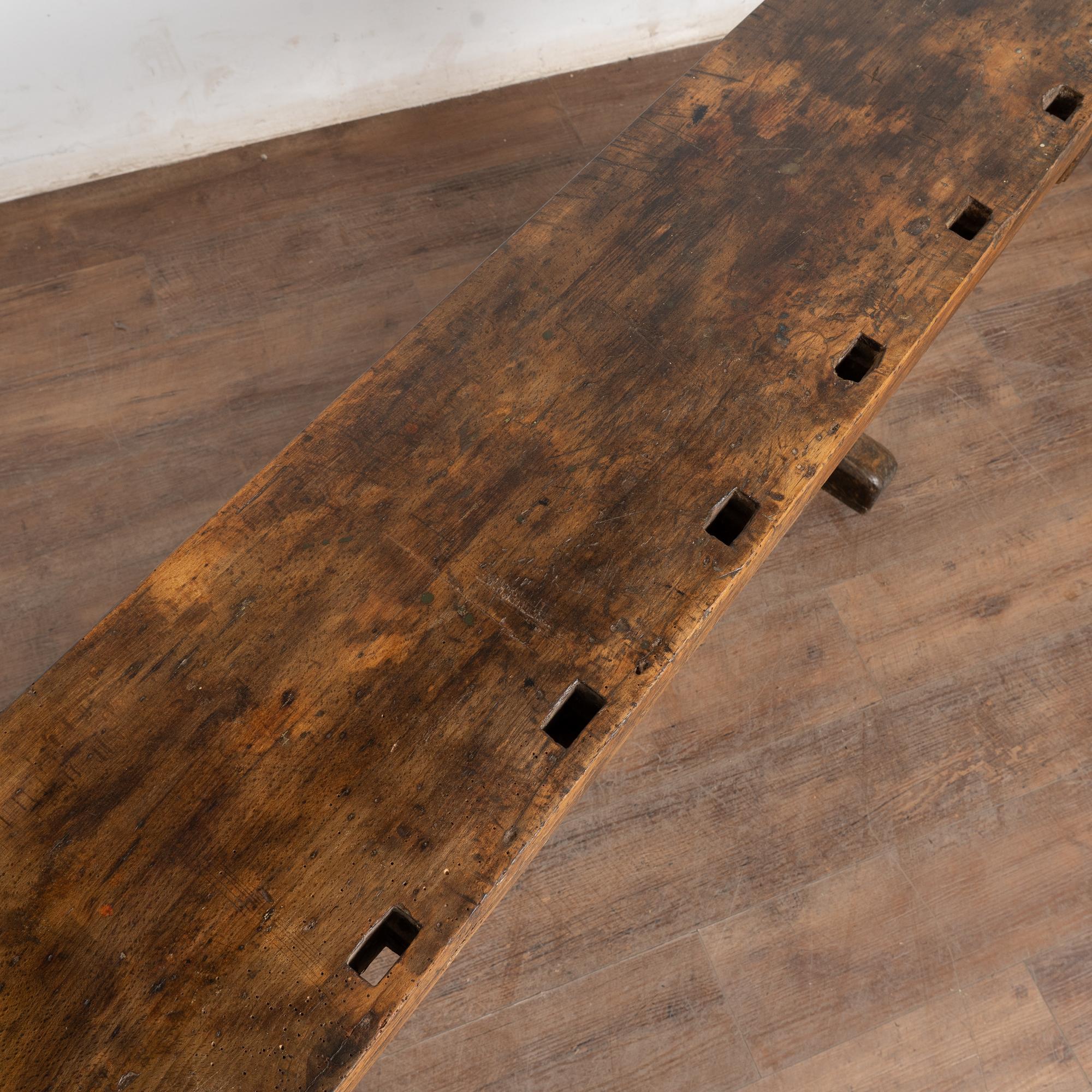 Early 20th Century Carpenters Workbench Rustic Narrow Console Table For Sale 4