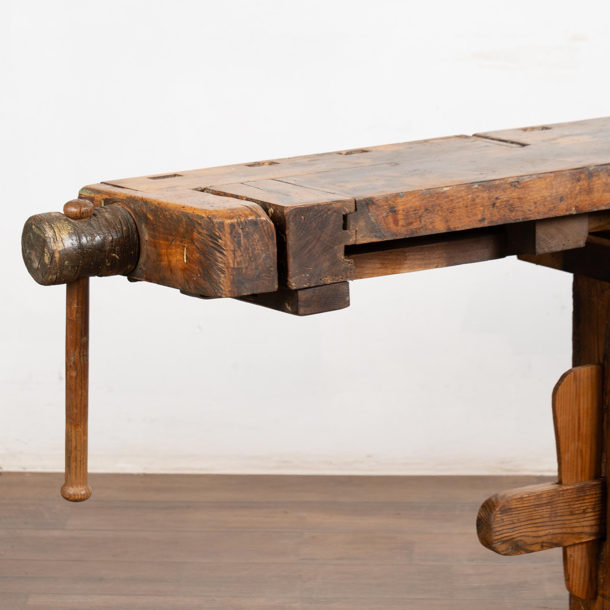 Early 20th Century Carpenters Workbench Rustic Narrow Console Table For Sale 8