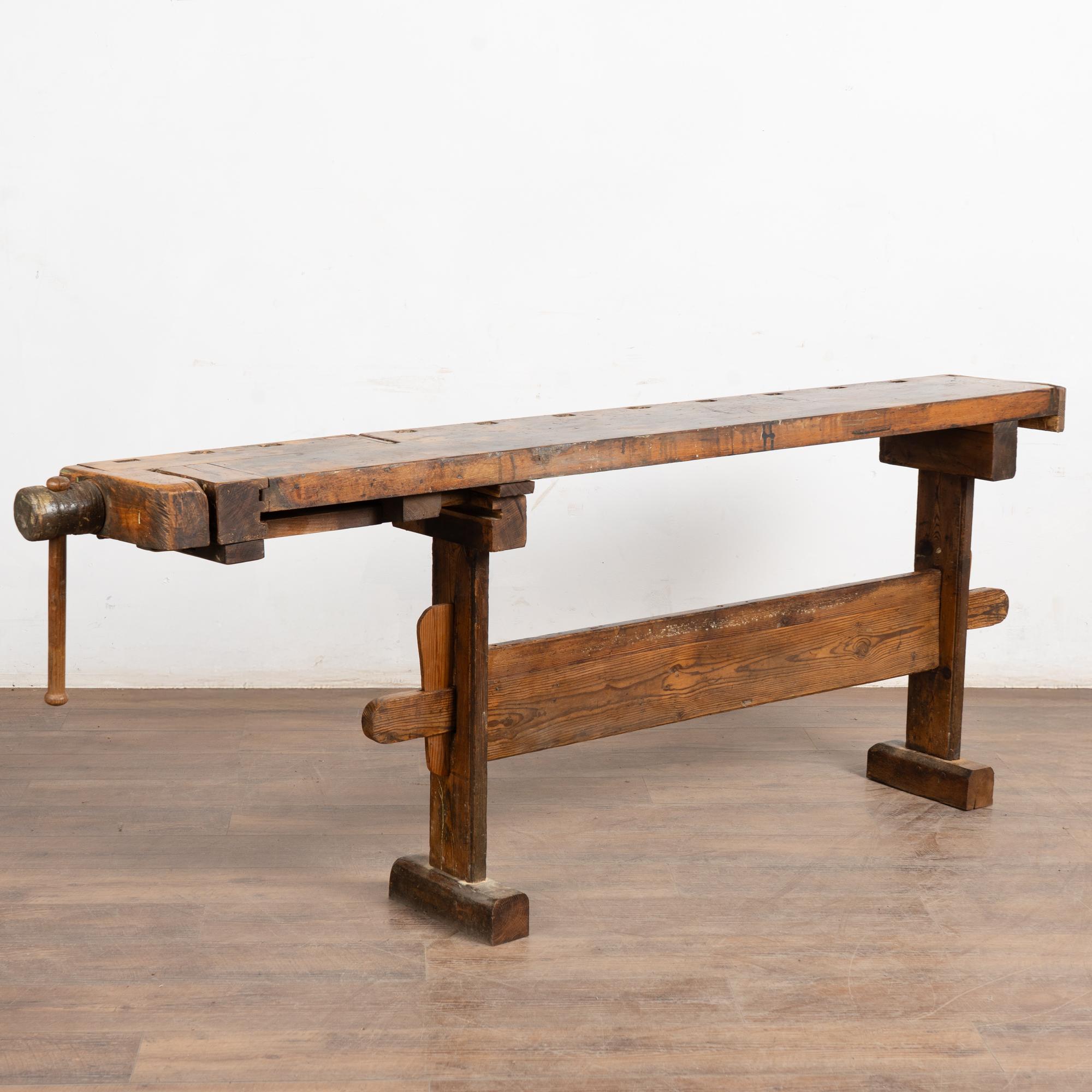 Early 20th Century Carpenters Workbench Rustic Narrow Console Table For Sale 9
