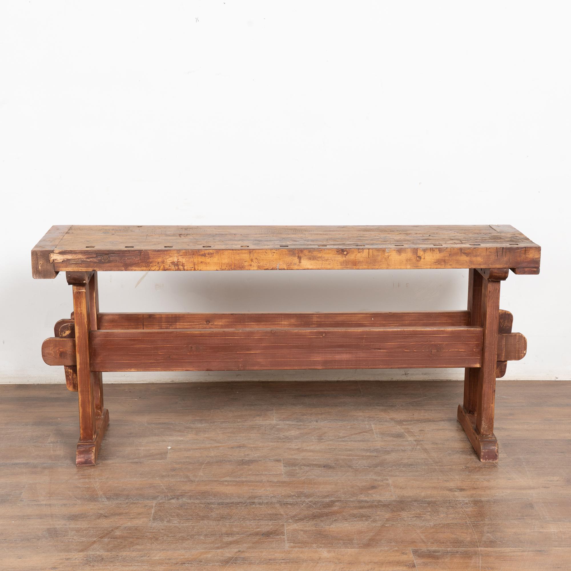 Danish Early 20th Century Carpenter's Workbench Rustic Narrow Console Table