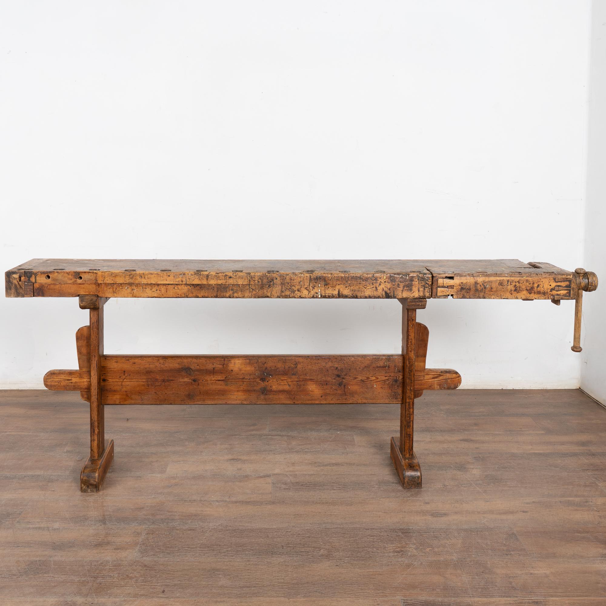 Danish Early 20th Century Carpenters Workbench Rustic Narrow Console Table For Sale