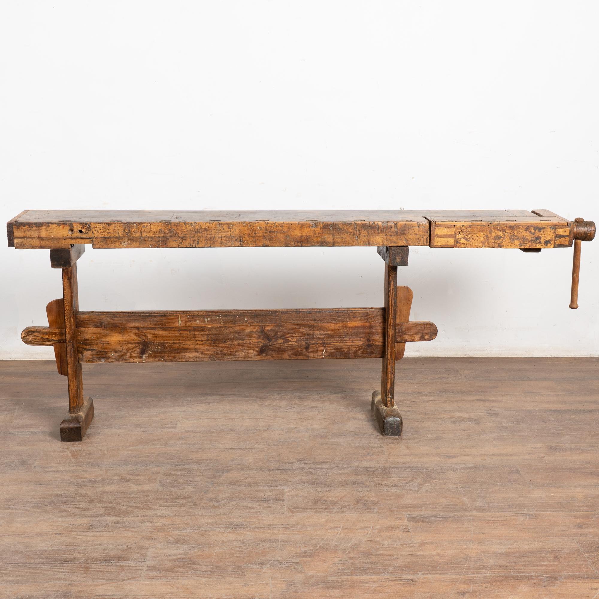 Danish Early 20th Century Carpenters Workbench Rustic Narrow Console Table For Sale