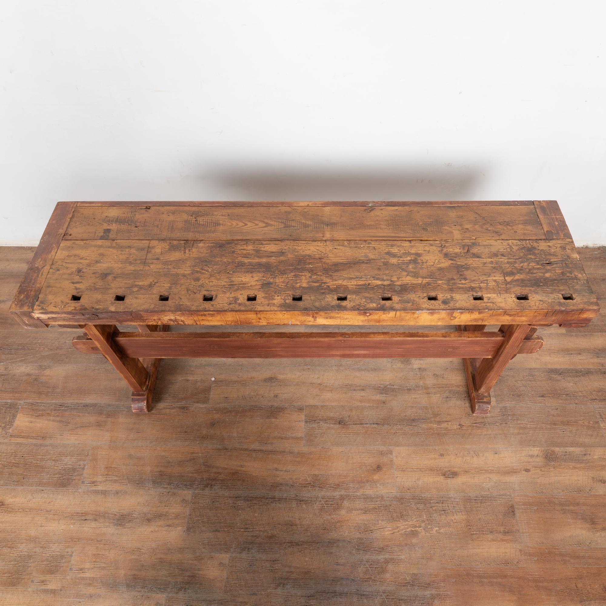 Early 20th Century Carpenter's Workbench Rustic Narrow Console Table In Good Condition In Round Top, TX