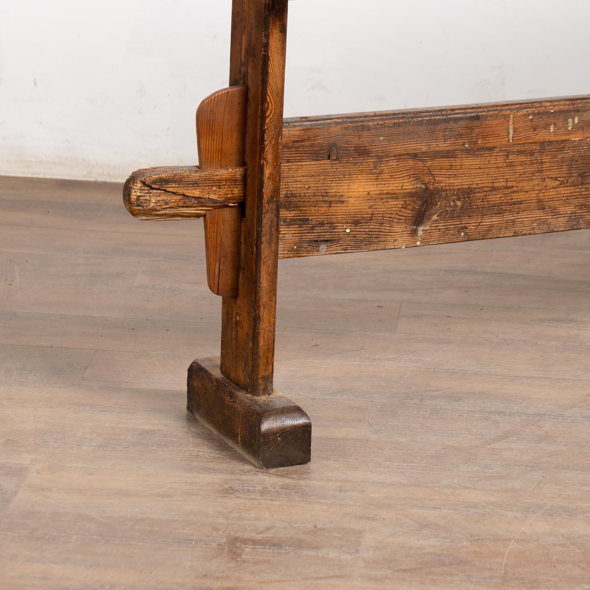 Early 20th Century Carpenters Workbench Rustic Narrow Console Table In Distressed Condition For Sale In Round Top, TX